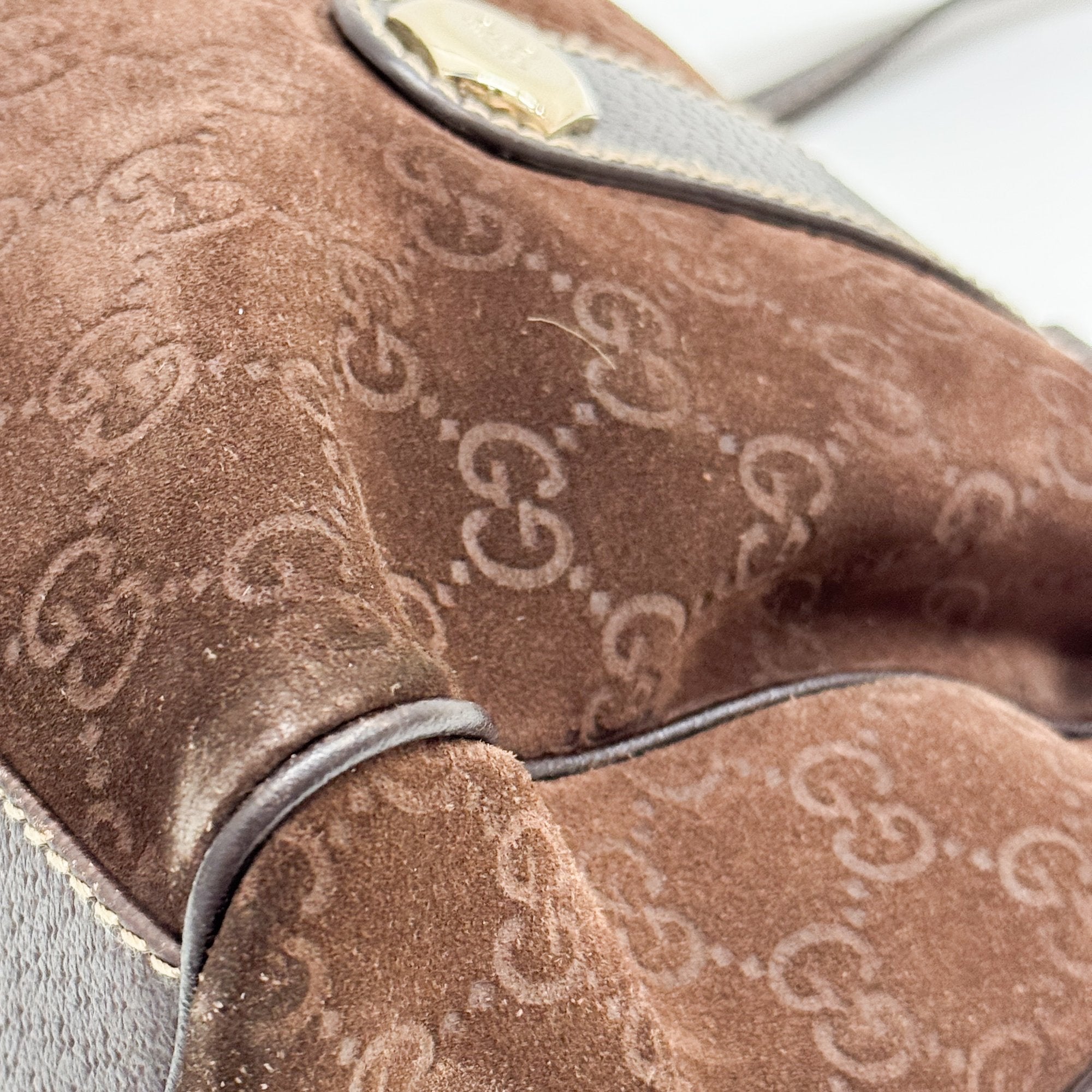 GG Brown Suede Shoulder Bag