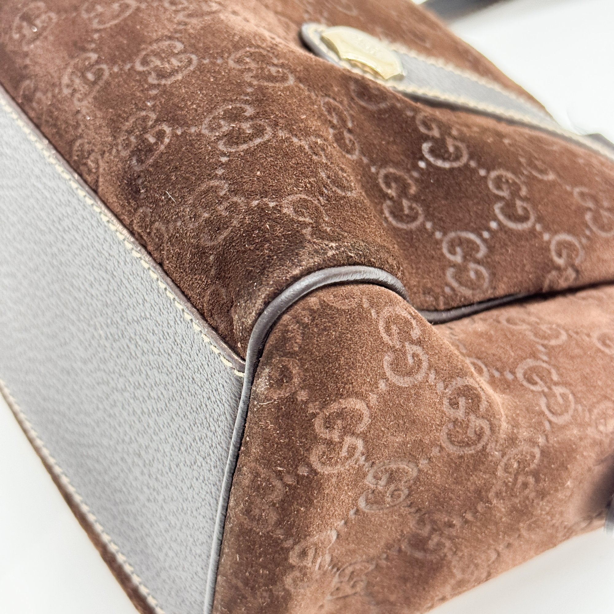 GG Brown Suede Shoulder Bag