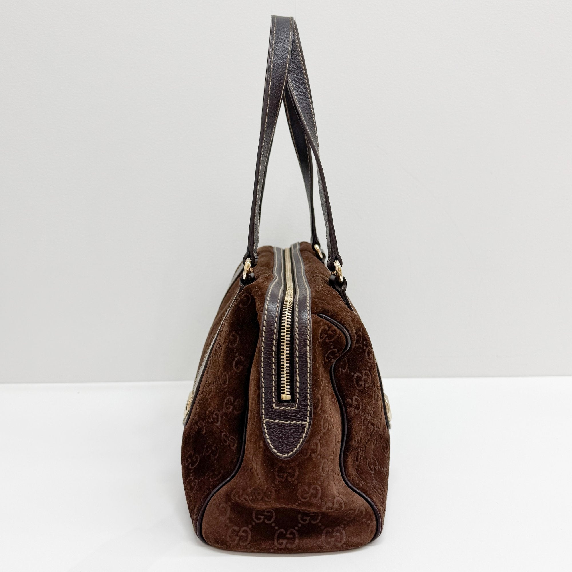 GG Brown Suede Shoulder Bag