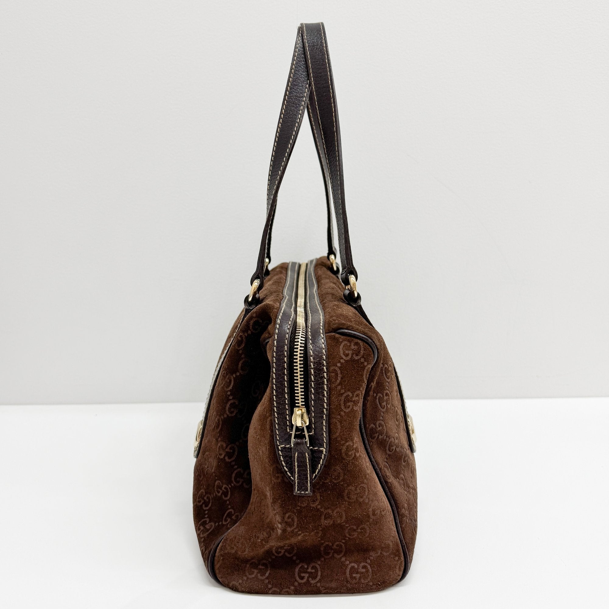GG Brown Suede Shoulder Bag