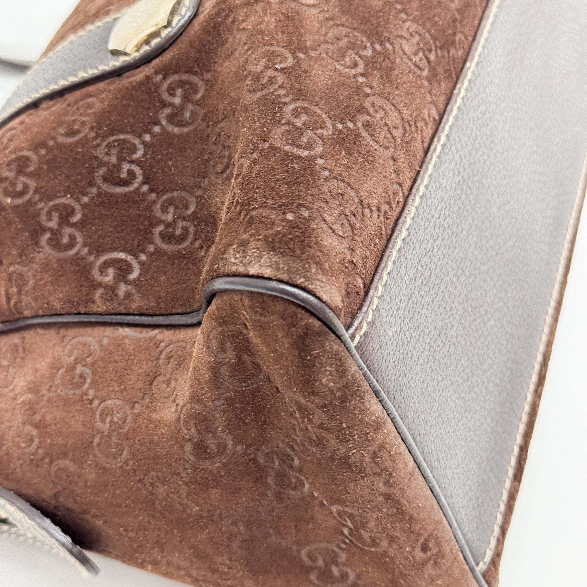 GG Brown Suede Shoulder Bag