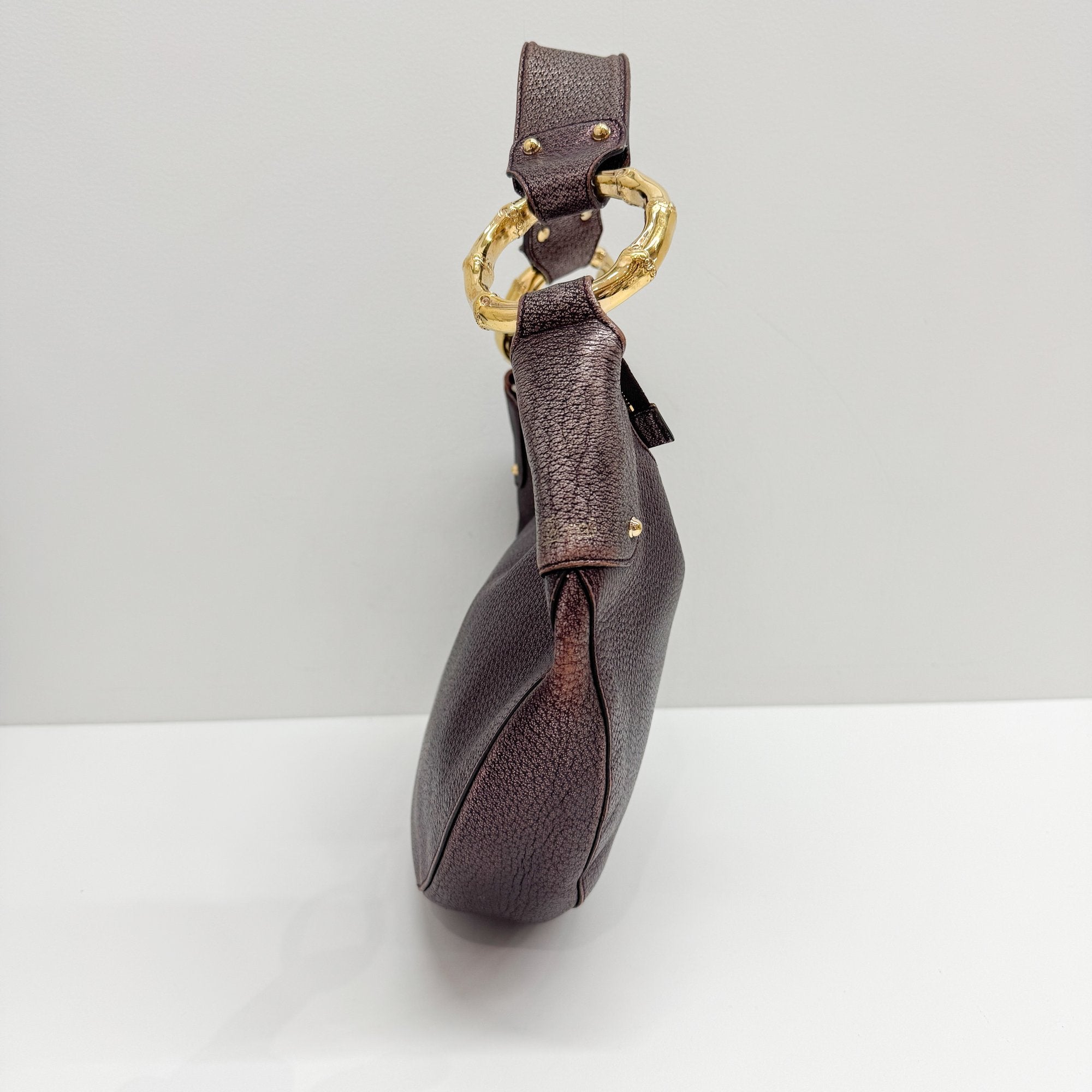 Burgundy Metall Leather Shoulder Bag