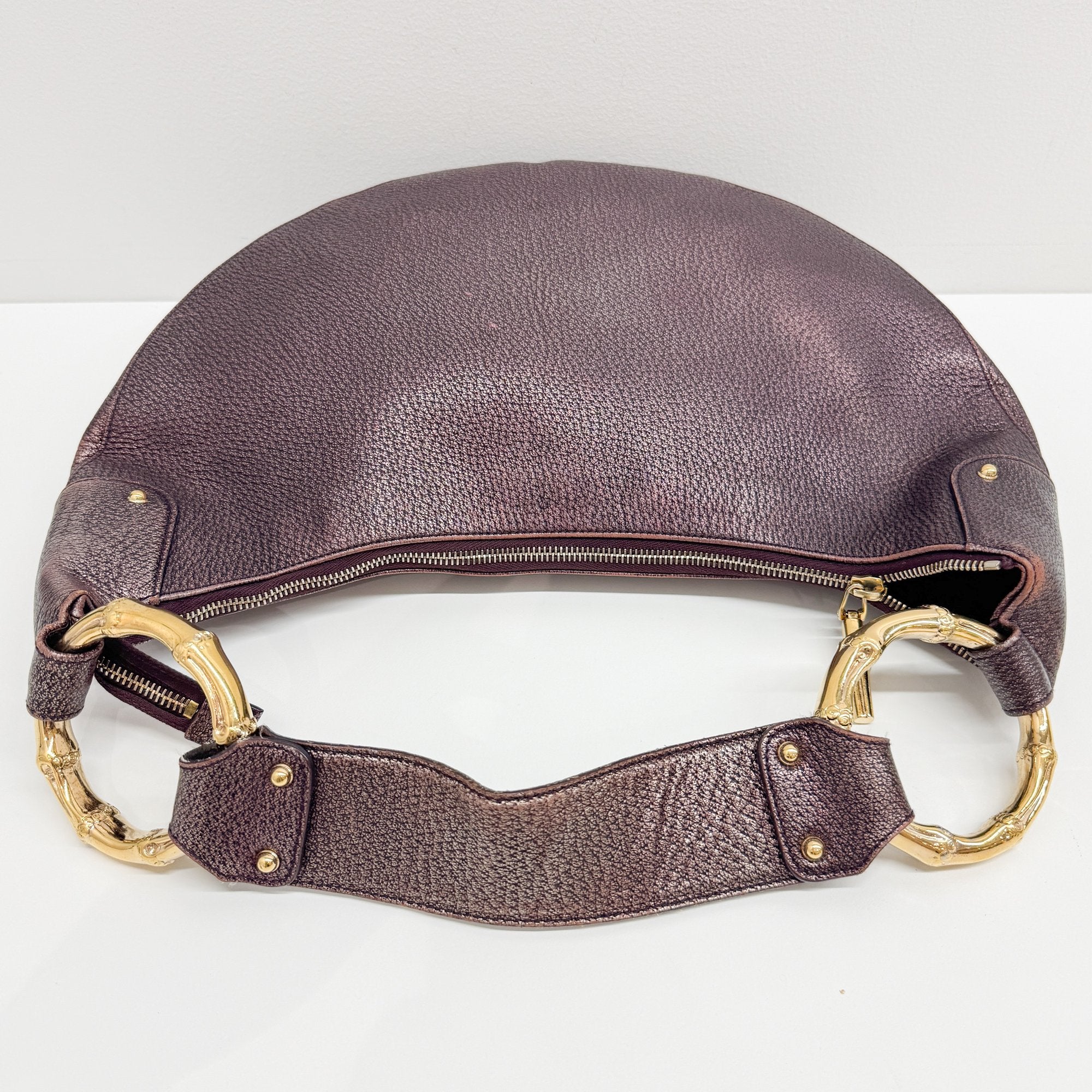 Burgundy Metall Leather Shoulder Bag
