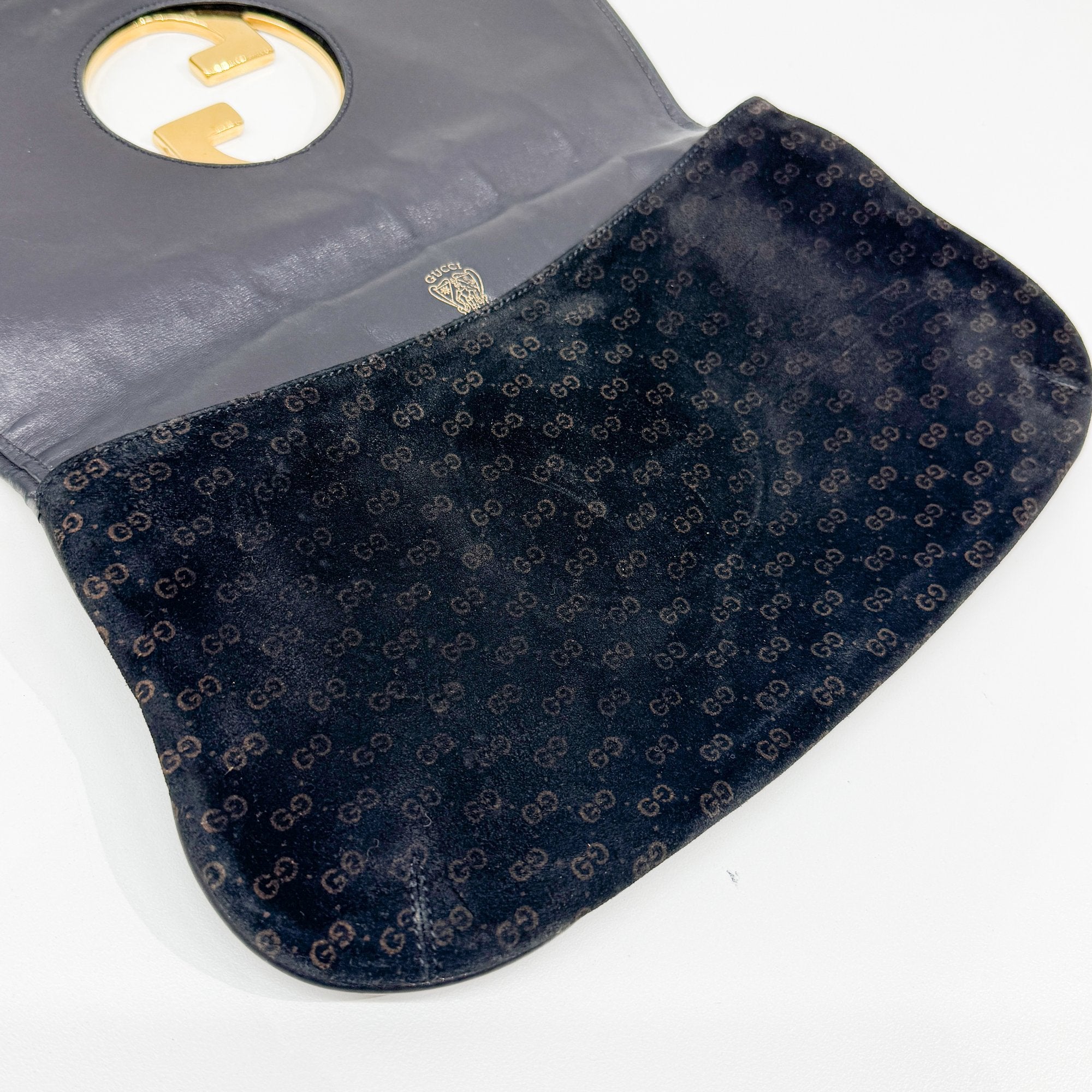 Blondie Black GG Canvas Suede Clutch Bag