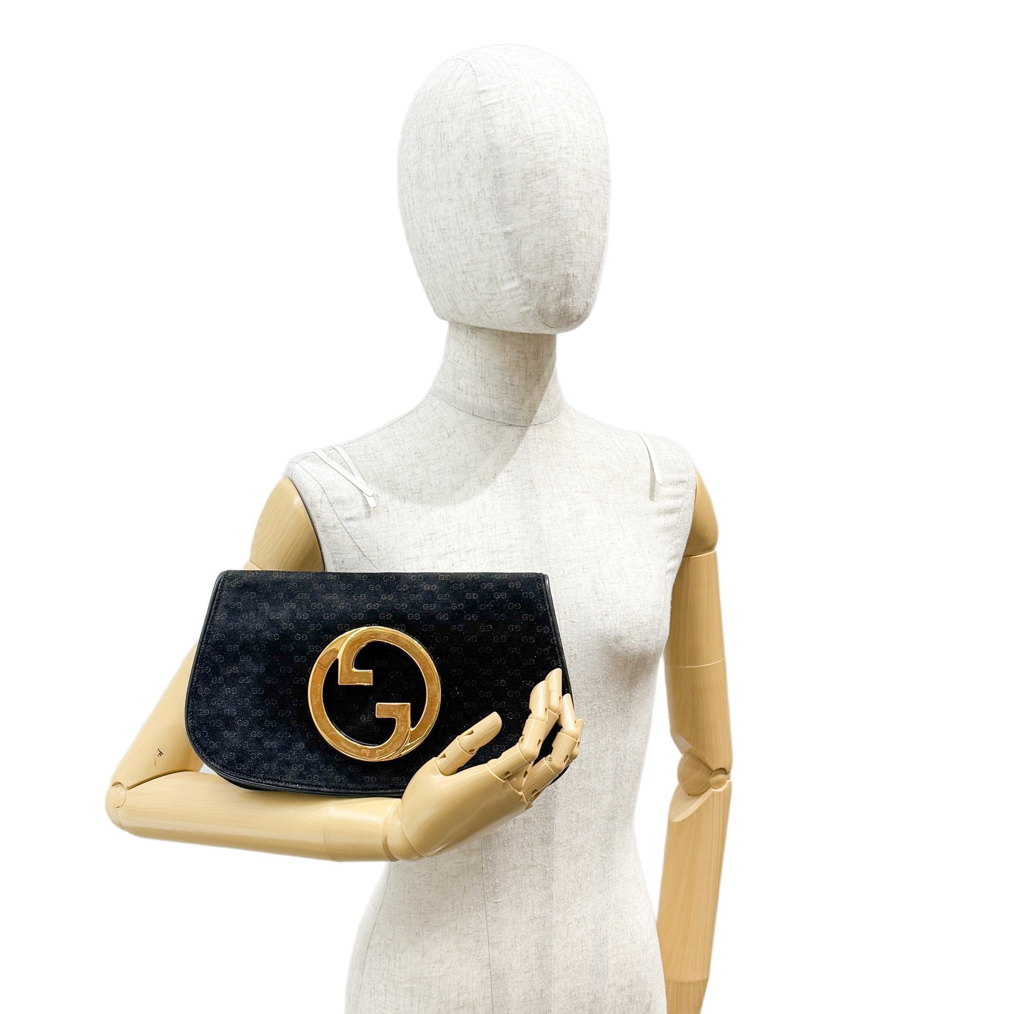 Blondie Black GG Canvas Suede Clutch Bag