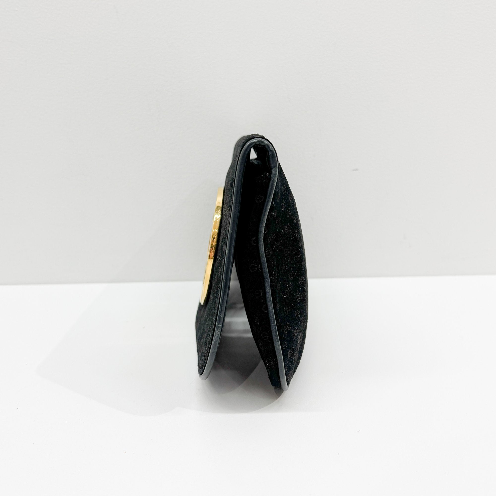 Blondie Black GG Canvas Suede Clutch Bag