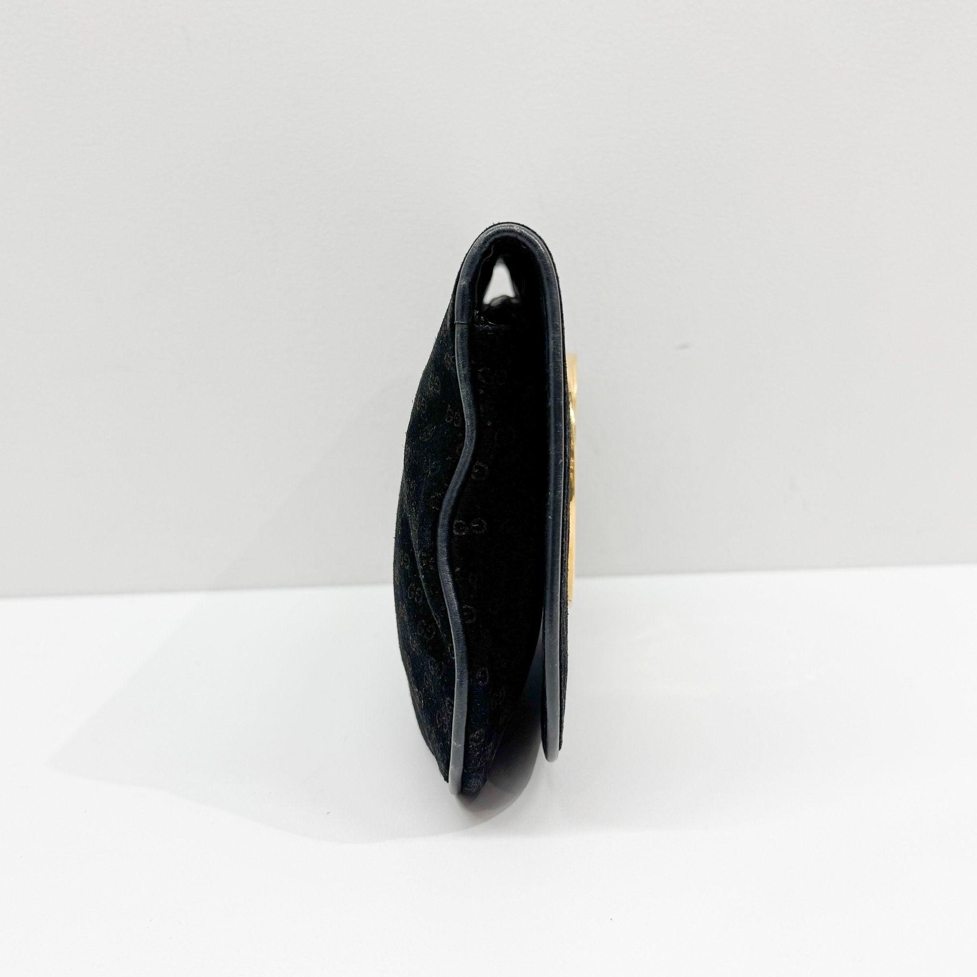 Blondie Black GG Canvas Suede Clutch Bag