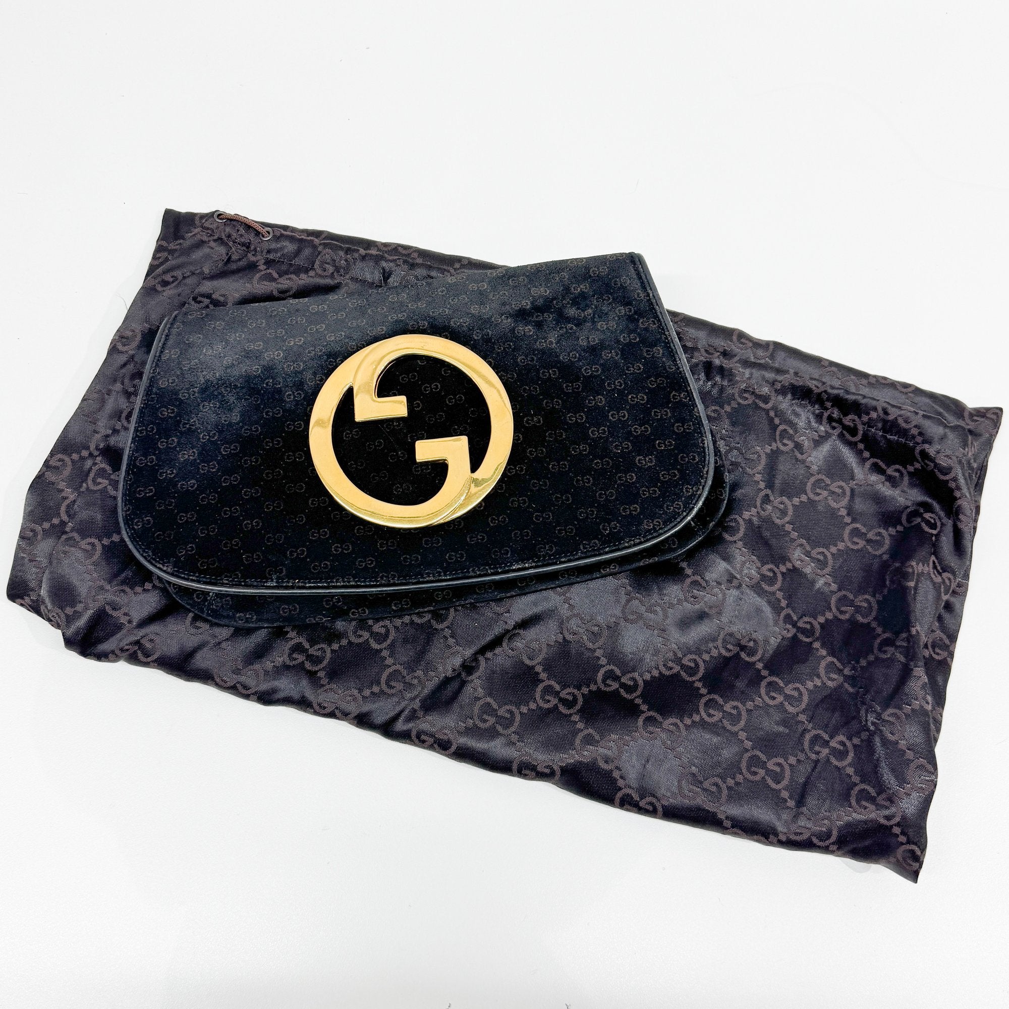 Blondie Black GG Canvas Suede Clutch Bag