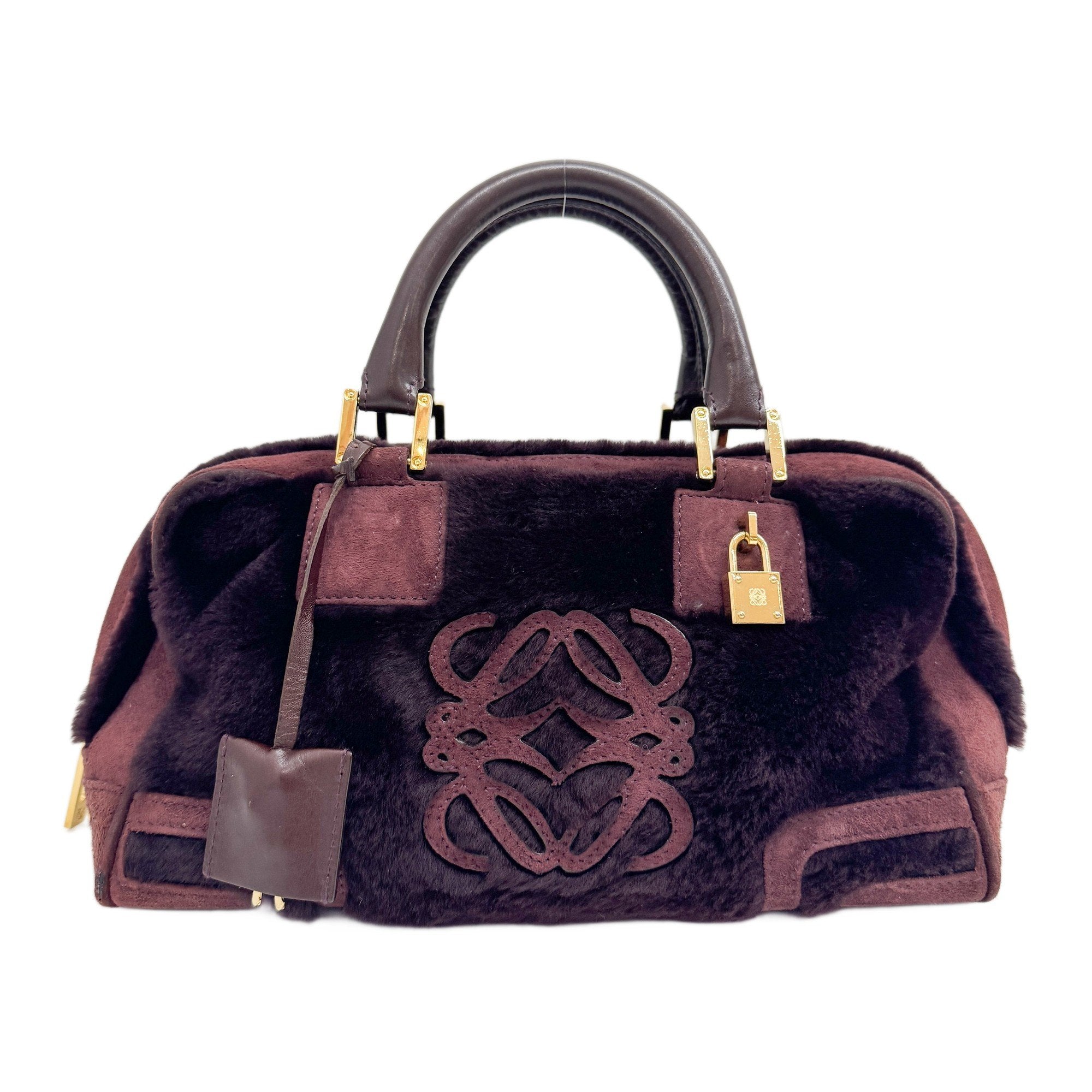 Amazona Burgundy Suede & Faux Fur Hand Bag