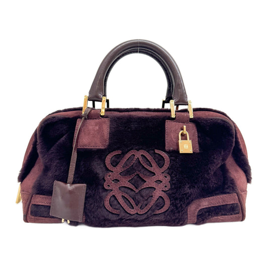 Amazona Burgundy Suede & Faux Fur Hand Bag