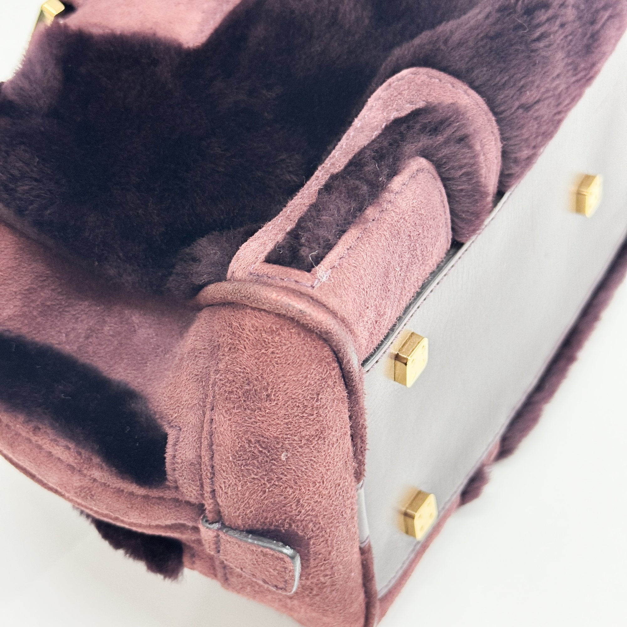 Amazona Burgundy Suede & Faux Fur Hand Bag