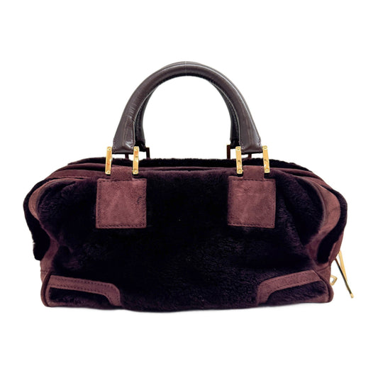 Amazona Burgundy Suede & Faux Fur Hand Bag