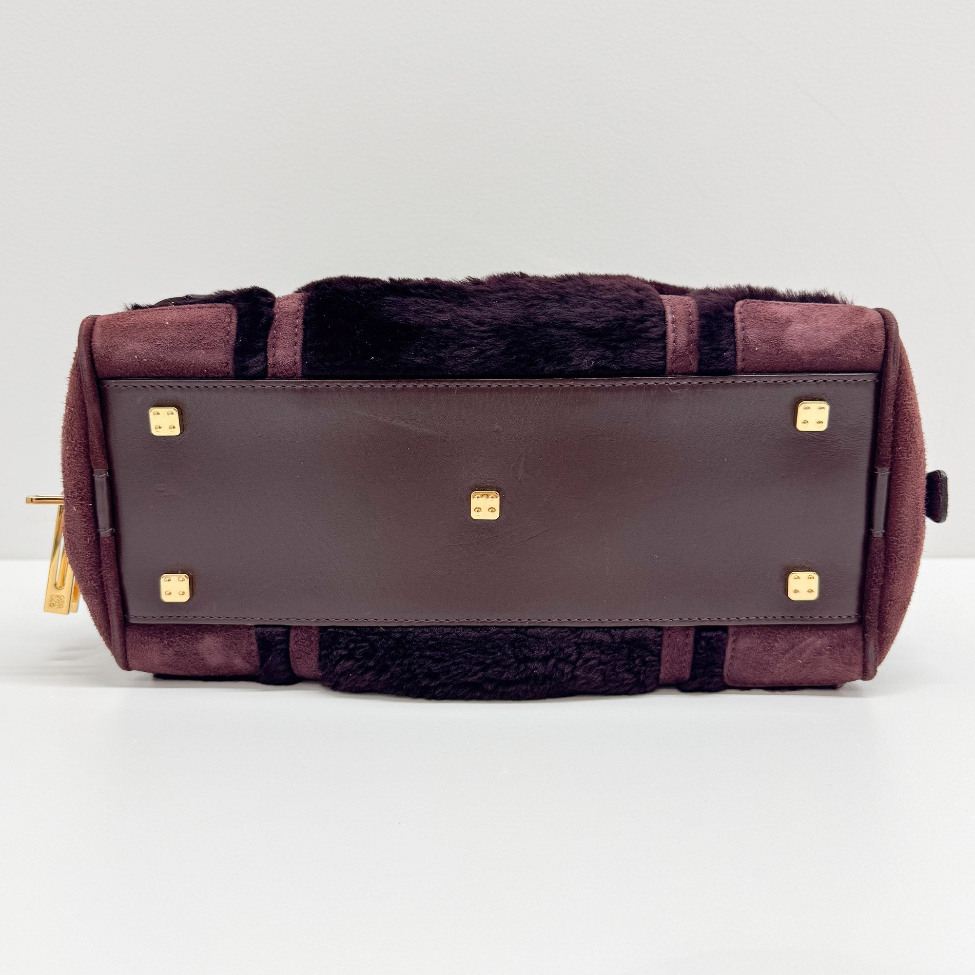 Amazona Burgundy Suede & Faux Fur Hand Bag