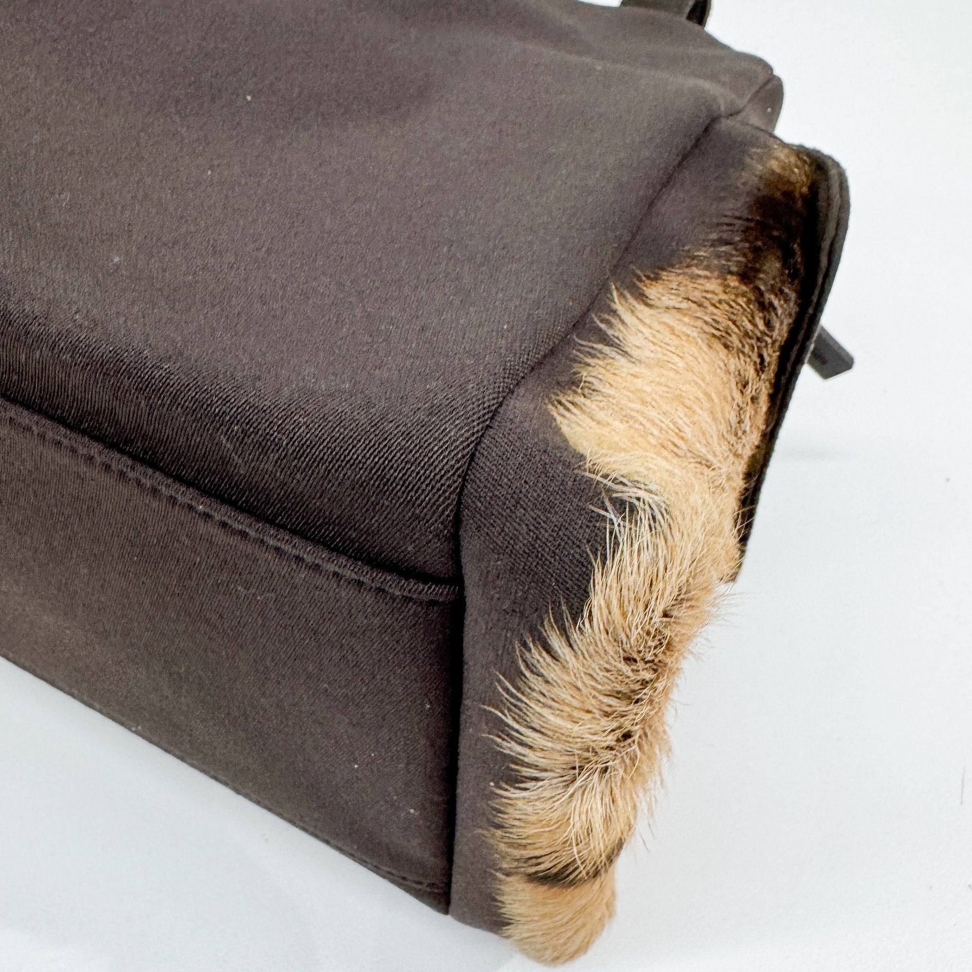 Pony Hair Side Pockets Black Neoprene Hand Bag