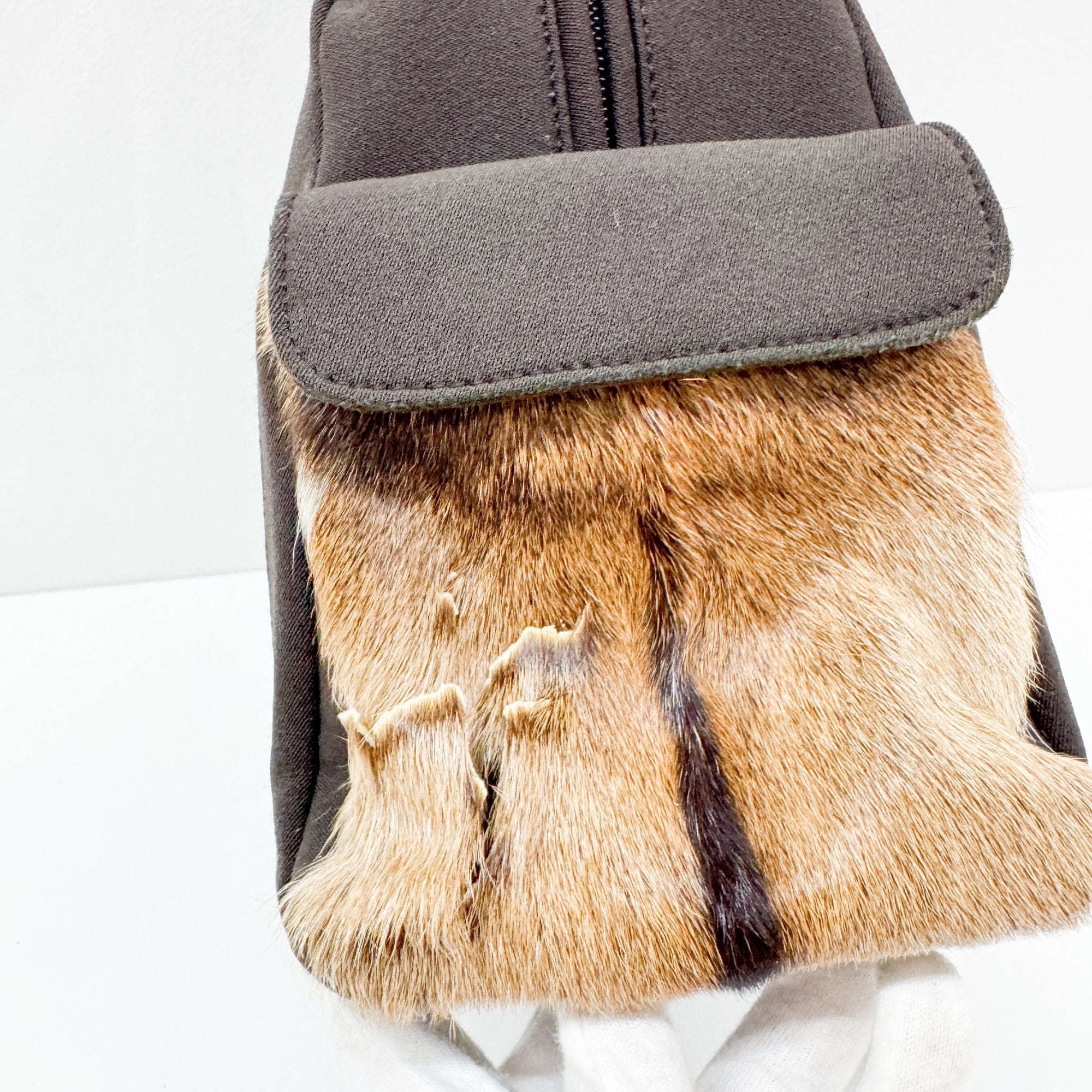 Pony Hair Side Pockets Black Neoprene Hand Bag