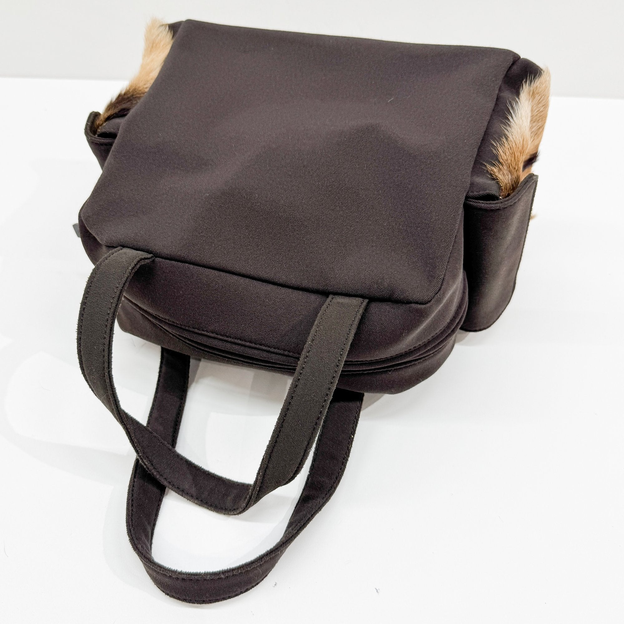 Pony Hair Side Pockets Black Neoprene Hand Bag