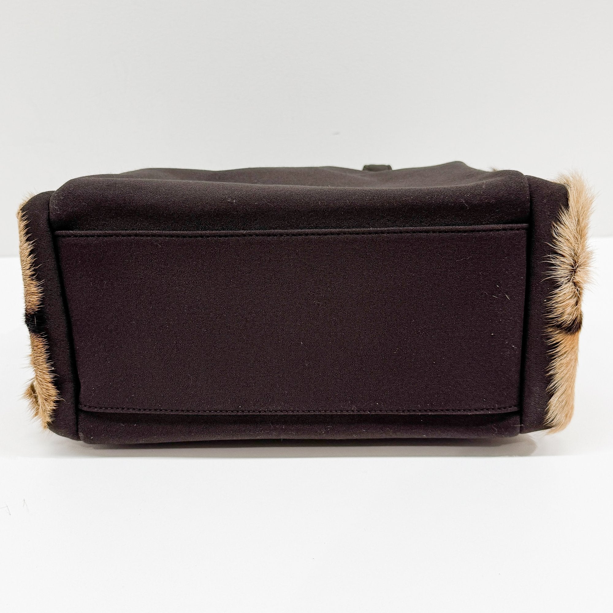 Pony Hair Side Pockets Black Neoprene Hand Bag