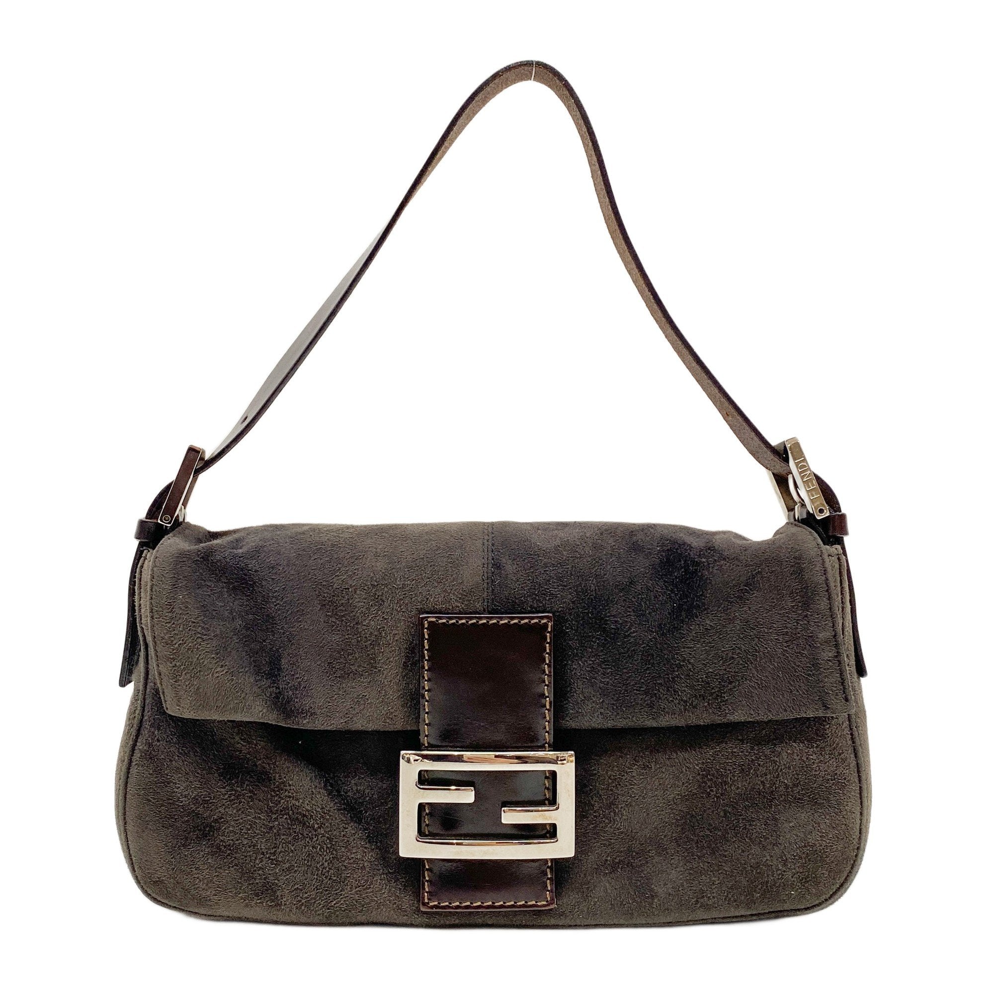 Baguette Grey/Brown Suede Shoulder Bag
