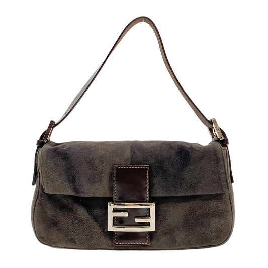 Baguette Grey/Brown Suede Shoulder Bag