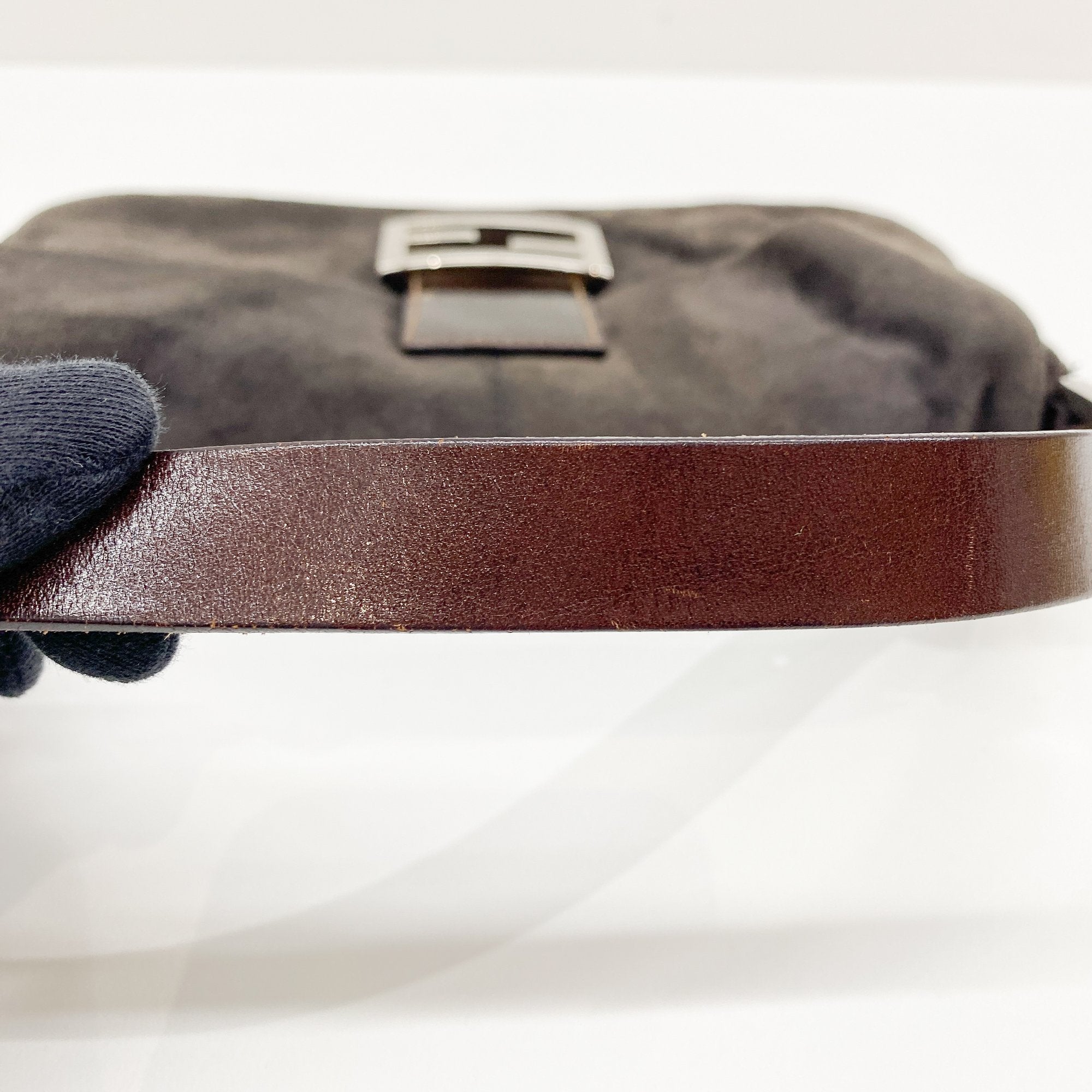 Baguette Grey/Brown Suede Shoulder Bag