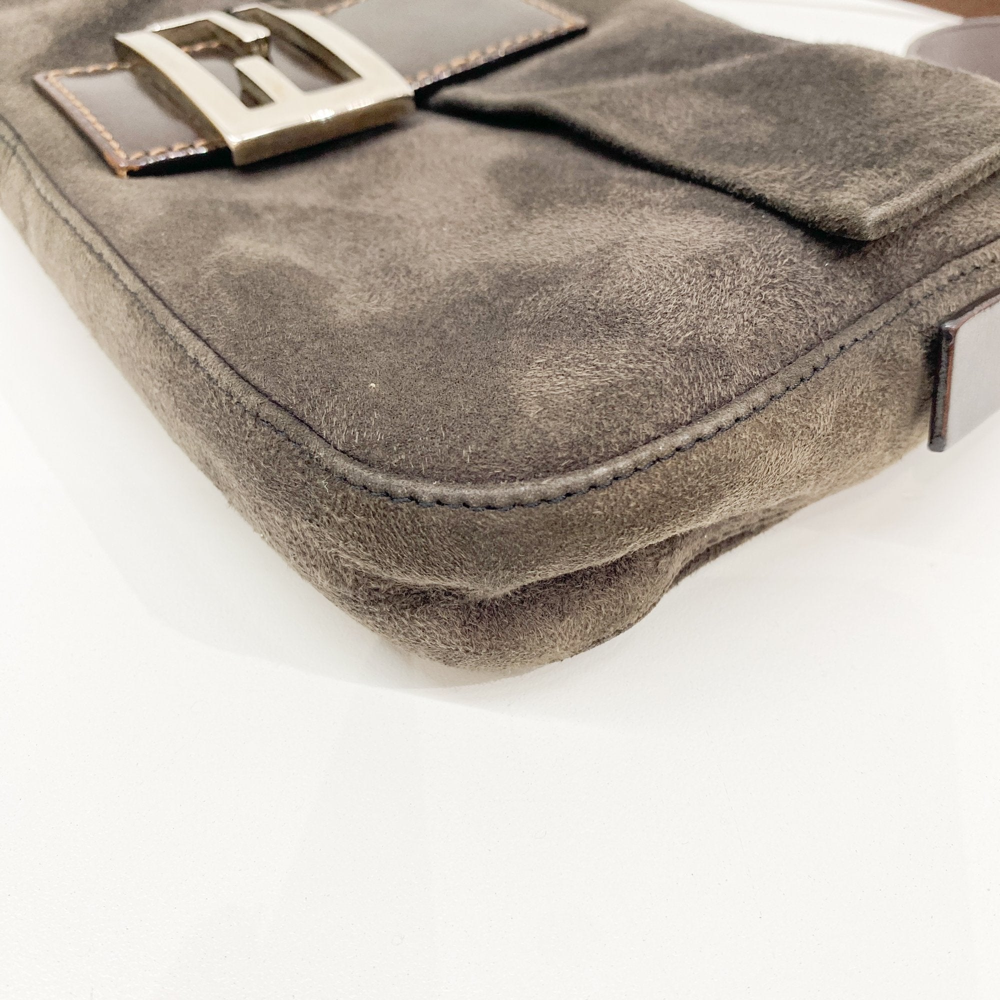 Baguette Grey/Brown Suede Shoulder Bag