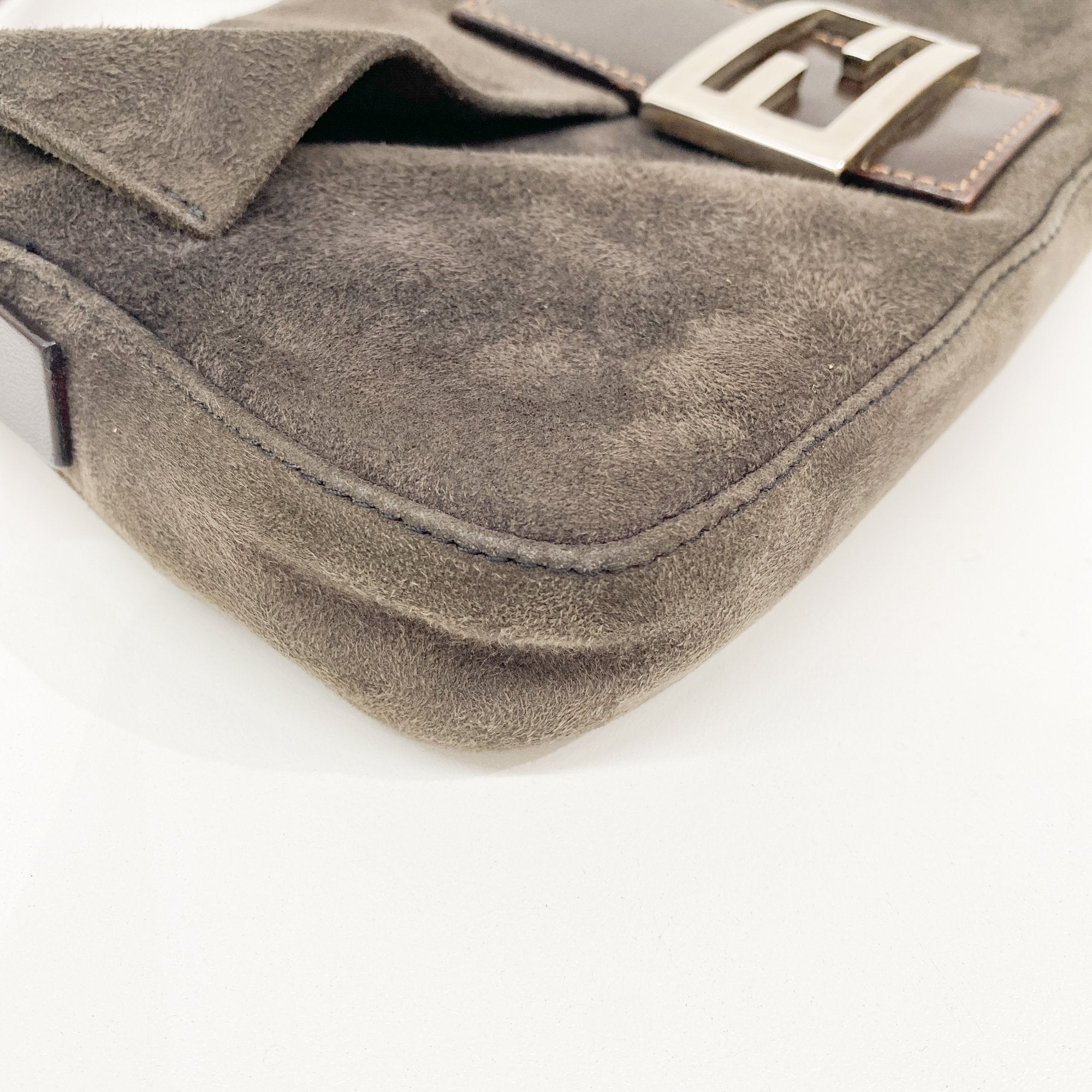 Baguette Grey/Brown Suede Shoulder Bag