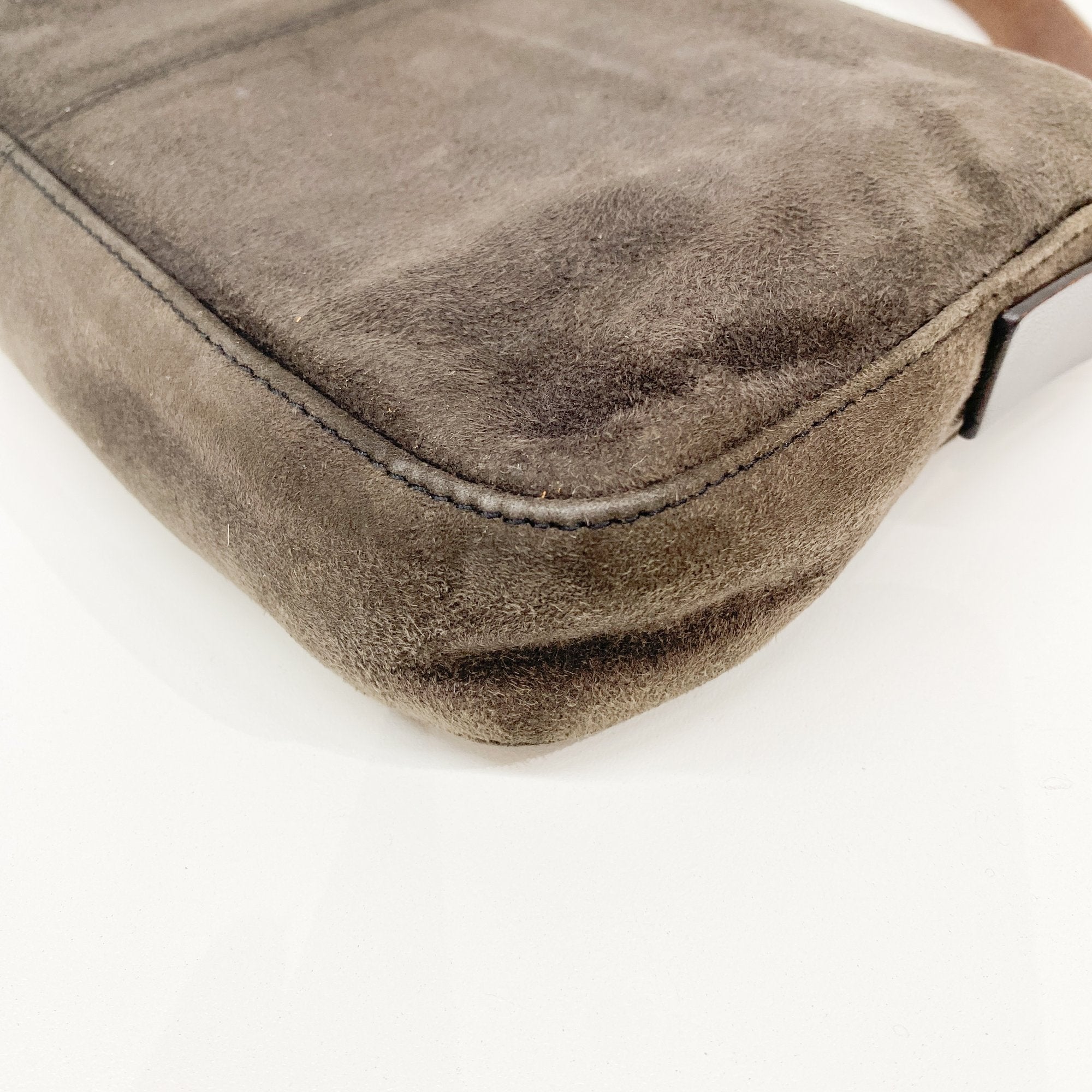Baguette Grey/Brown Suede Shoulder Bag