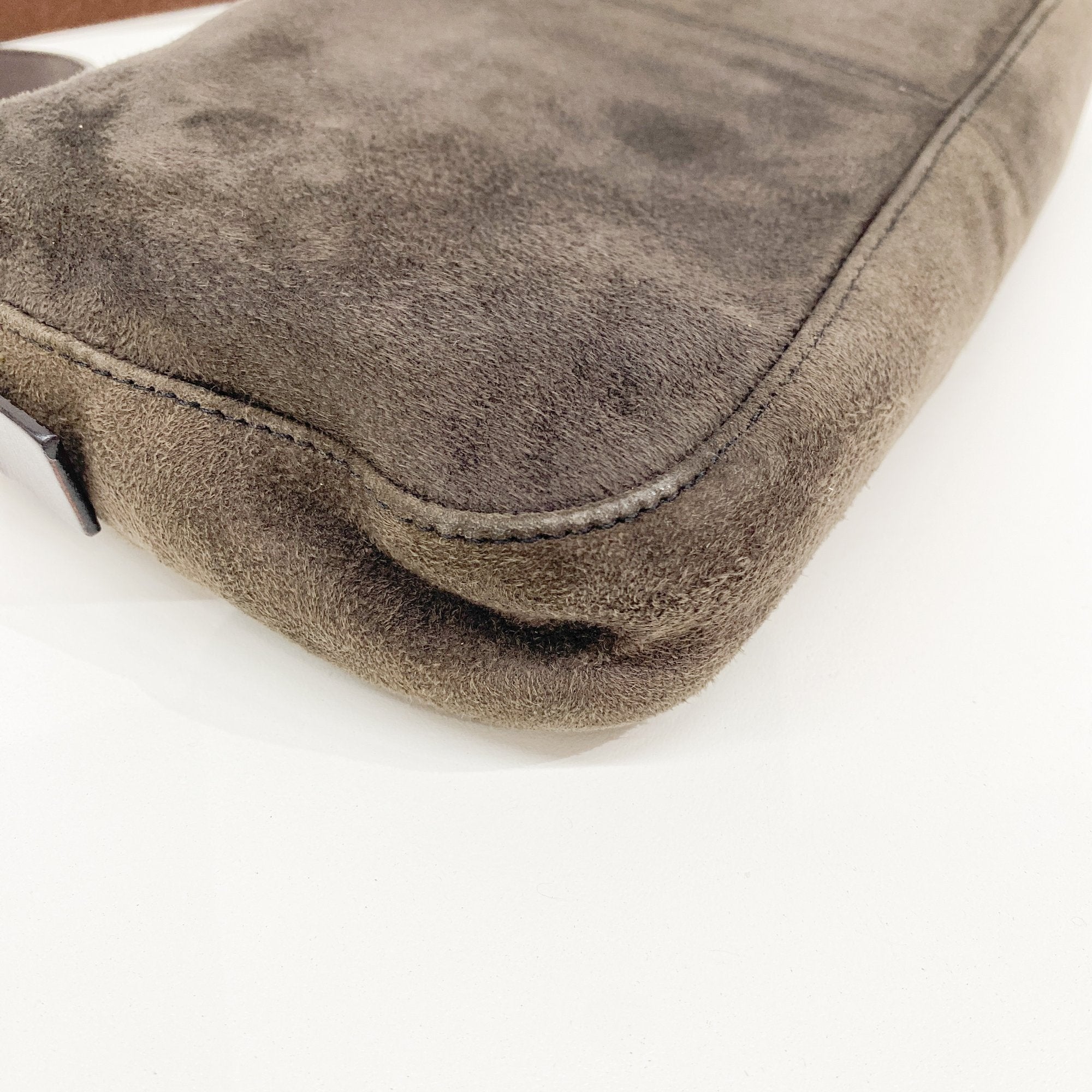 Baguette Grey/Brown Suede Shoulder Bag