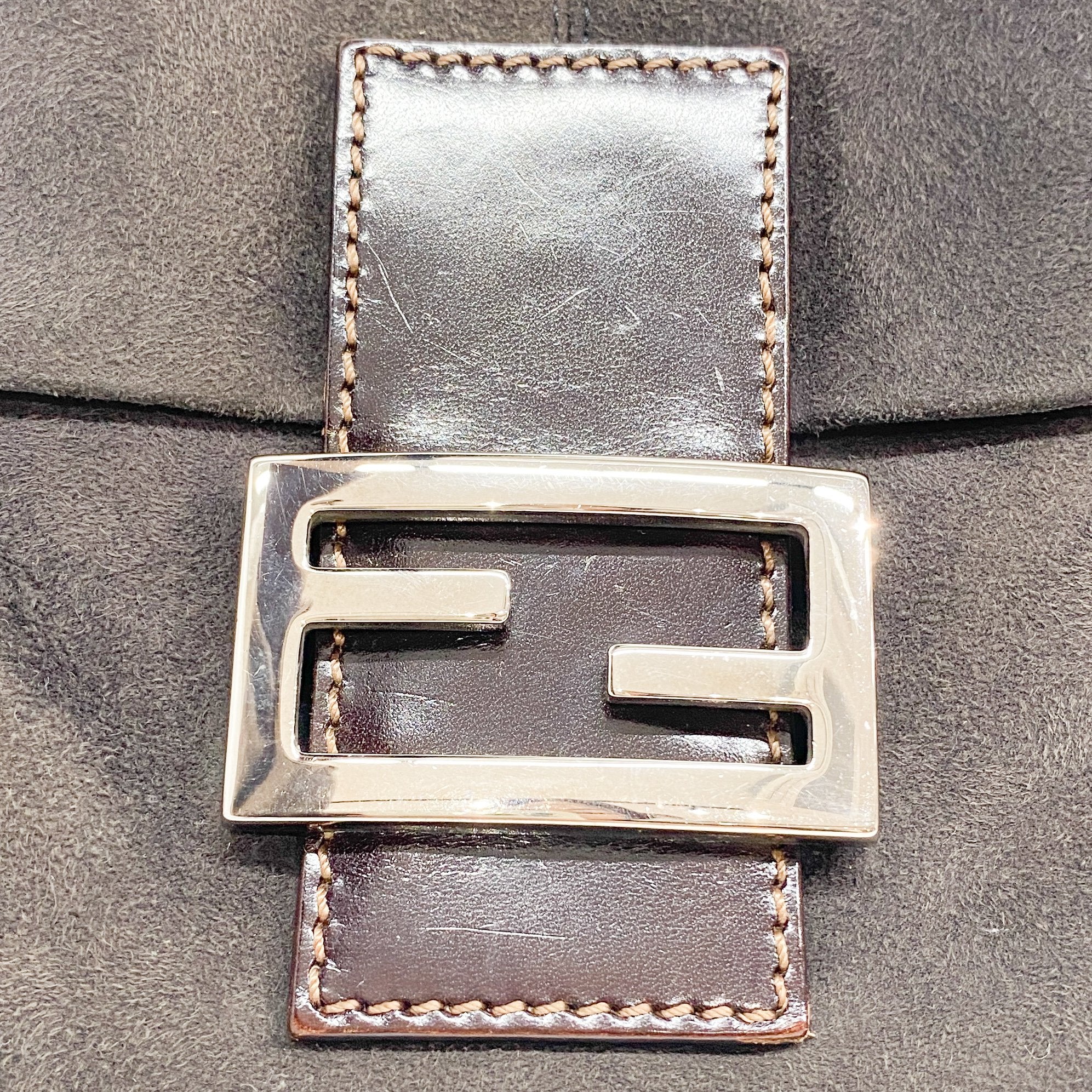 Baguette Grey/Brown Suede Shoulder Bag