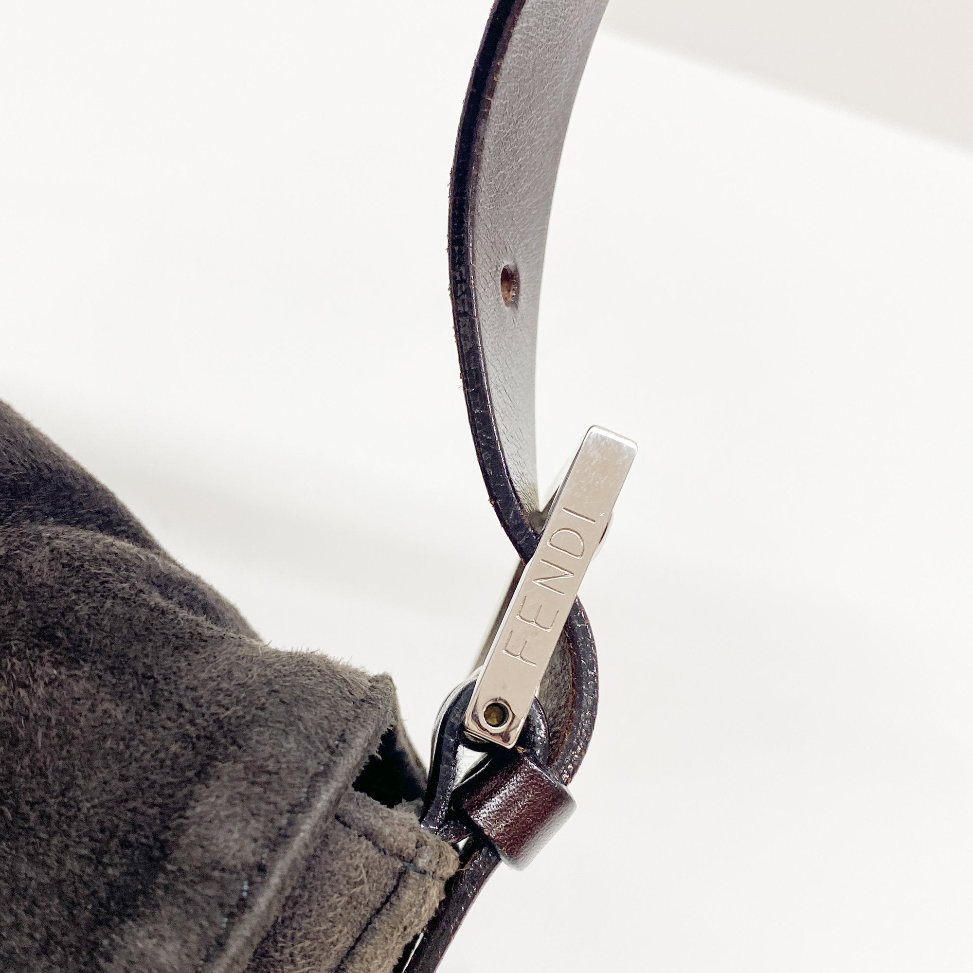 Baguette Grey/Brown Suede Shoulder Bag