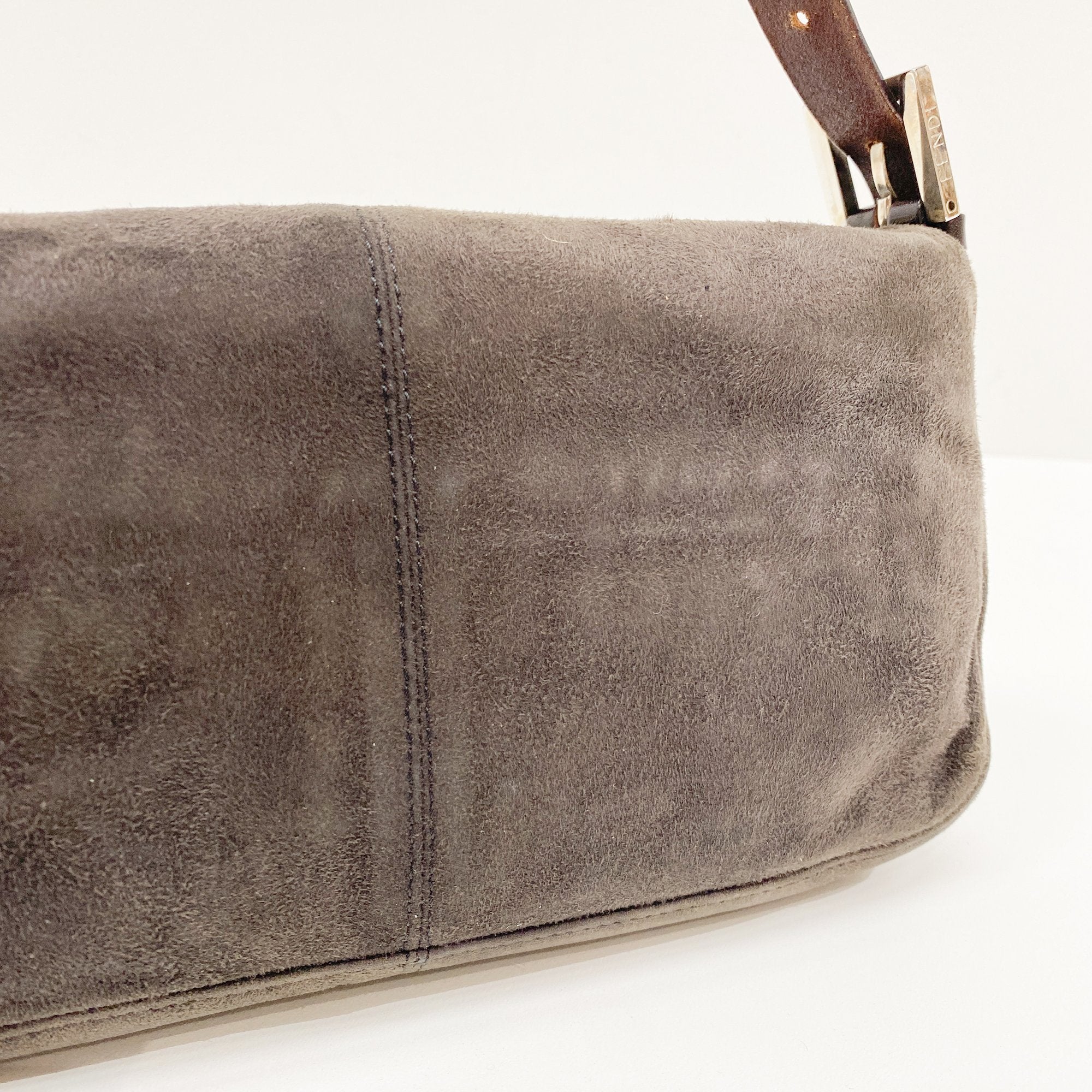 Baguette Grey/Brown Suede Shoulder Bag