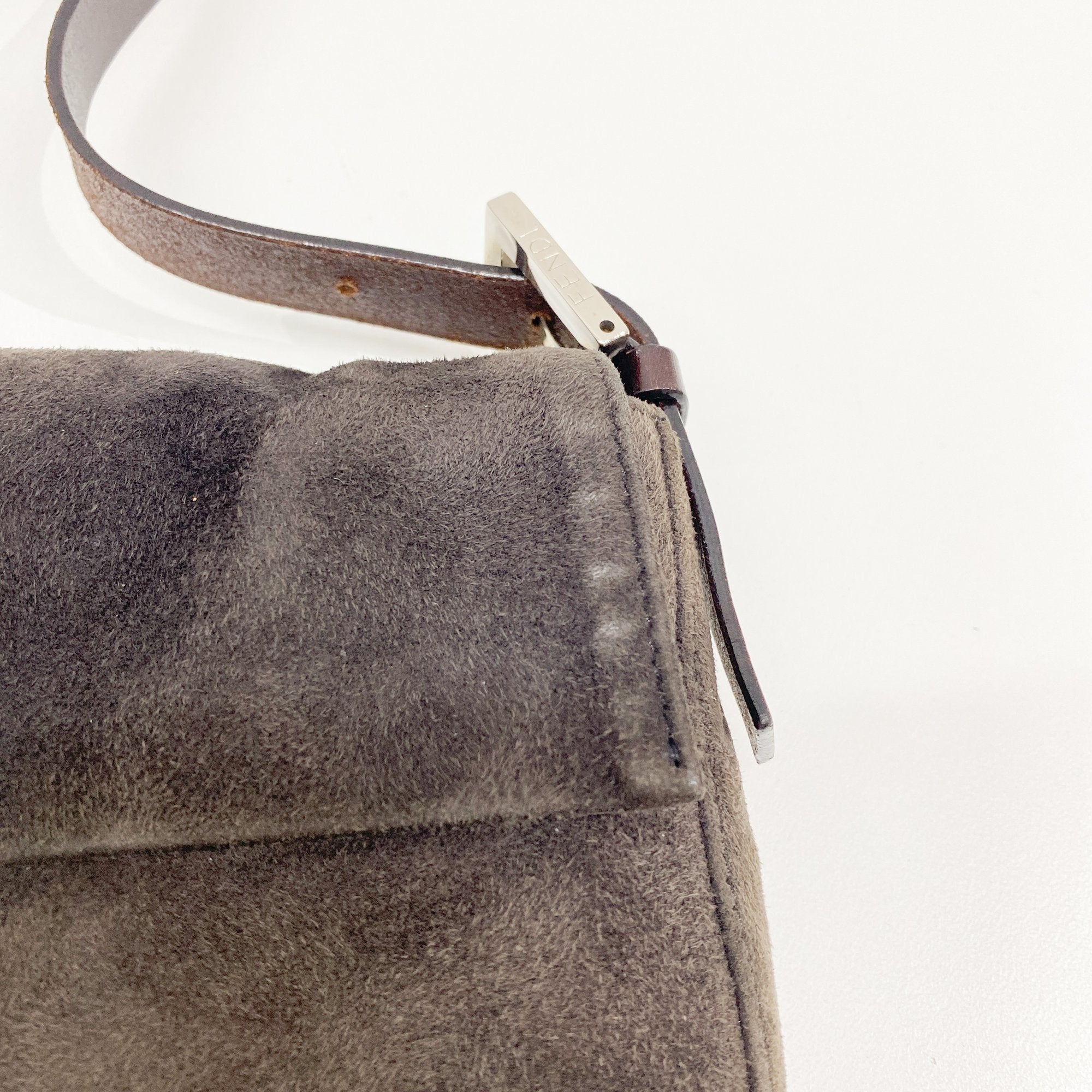 Baguette Grey/Brown Suede Shoulder Bag