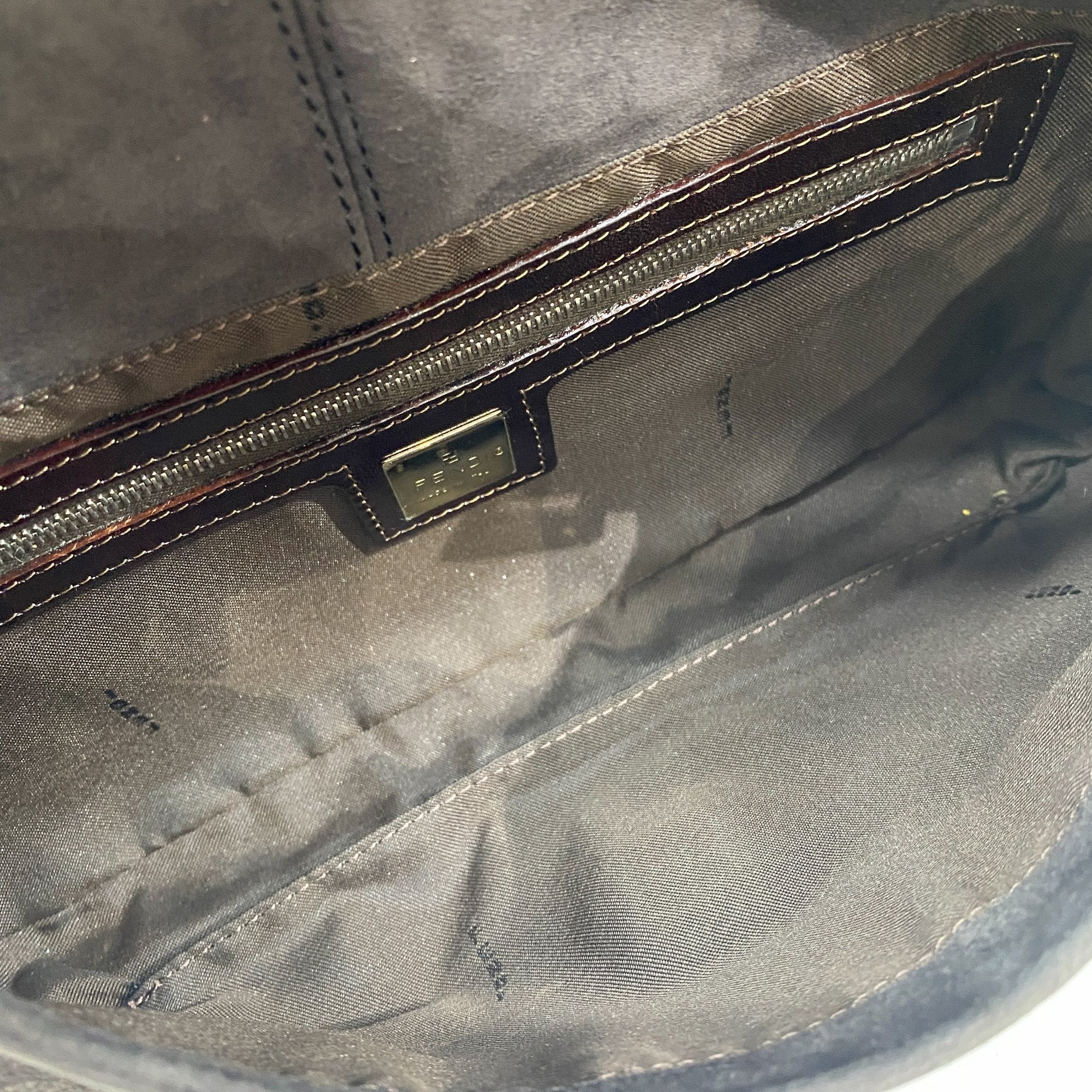 Baguette Grey/Brown Suede Shoulder Bag