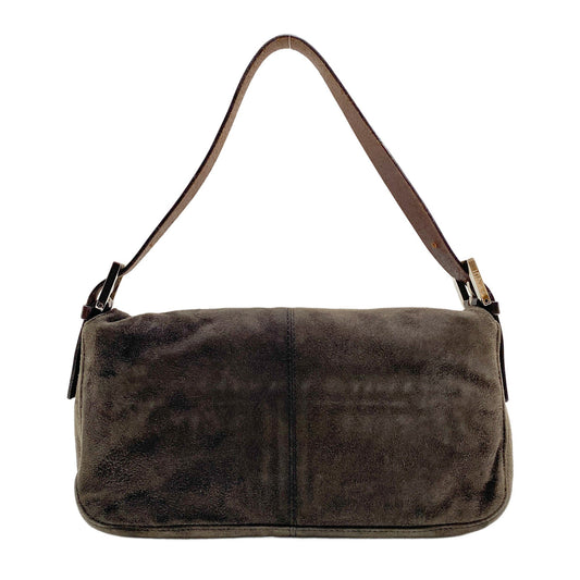 Baguette Grey/Brown Suede Shoulder Bag