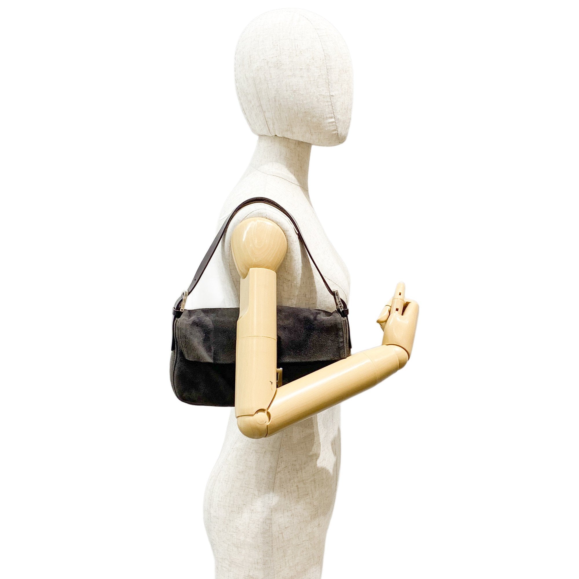 Baguette Grey/Brown Suede Shoulder Bag