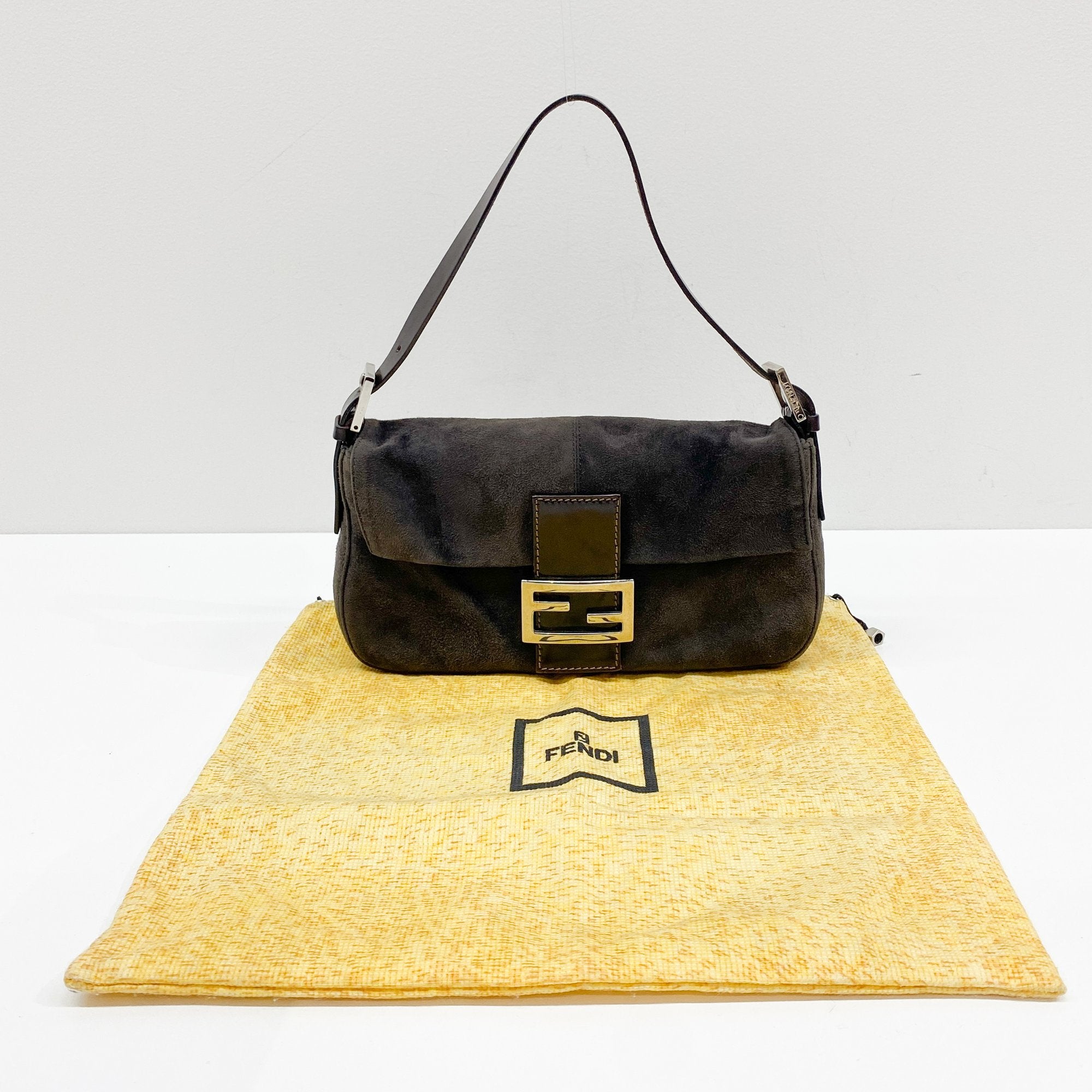 Baguette Grey/Brown Suede Shoulder Bag