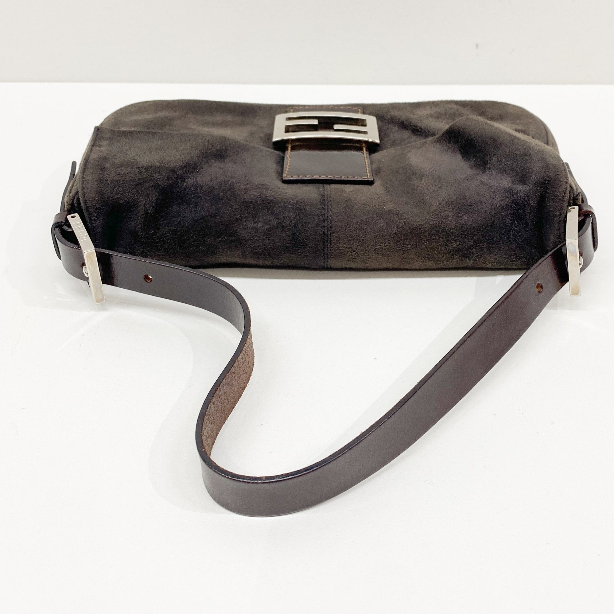 Baguette Grey/Brown Suede Shoulder Bag