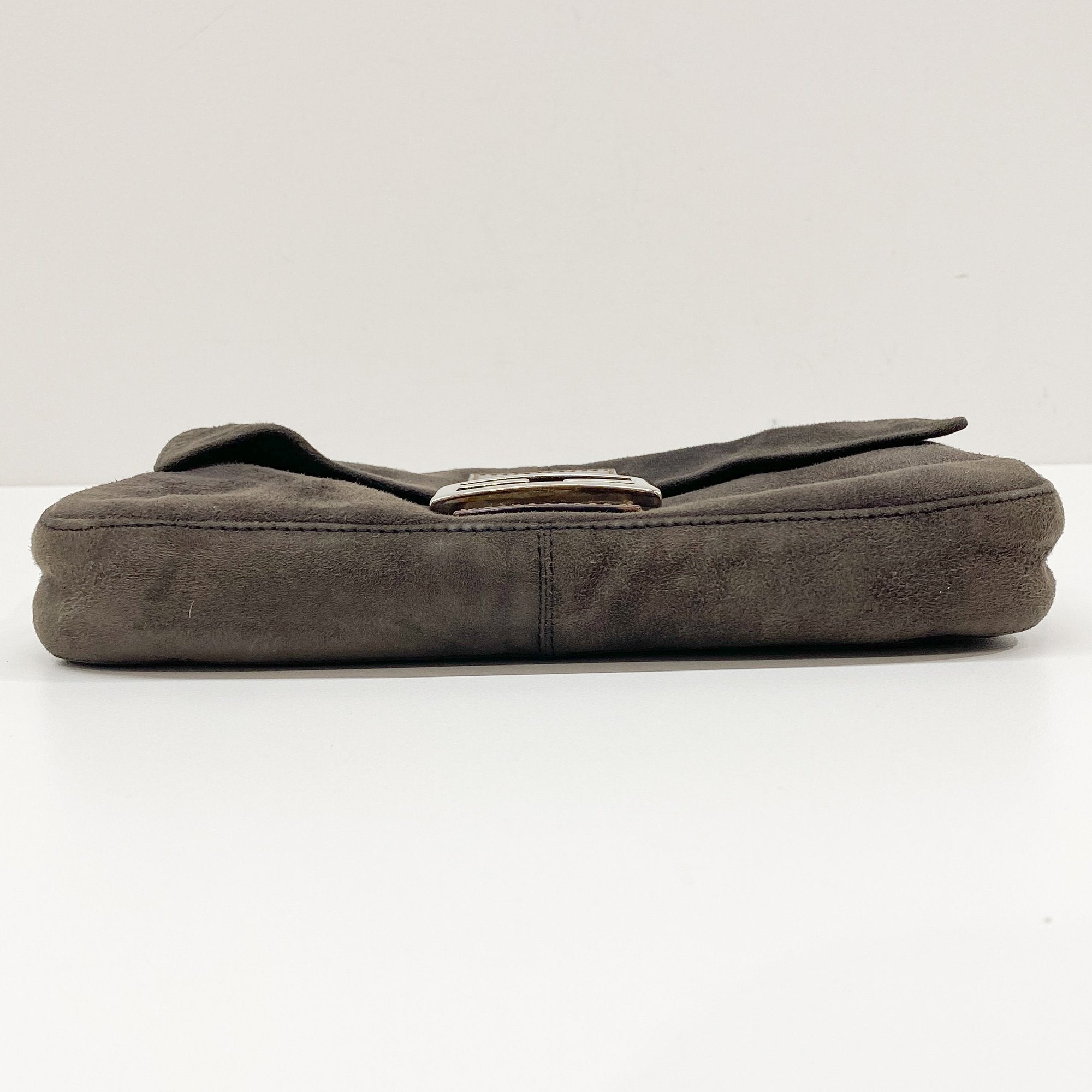 Baguette Grey/Brown Suede Shoulder Bag