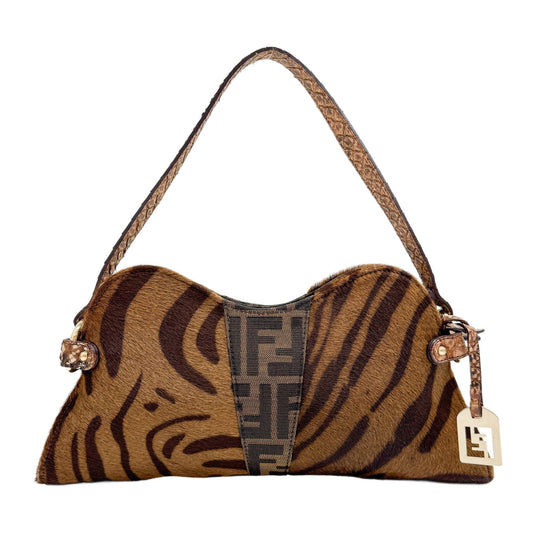 Brown Zucca & Zebra Print Pony Hair Shoulder Bag