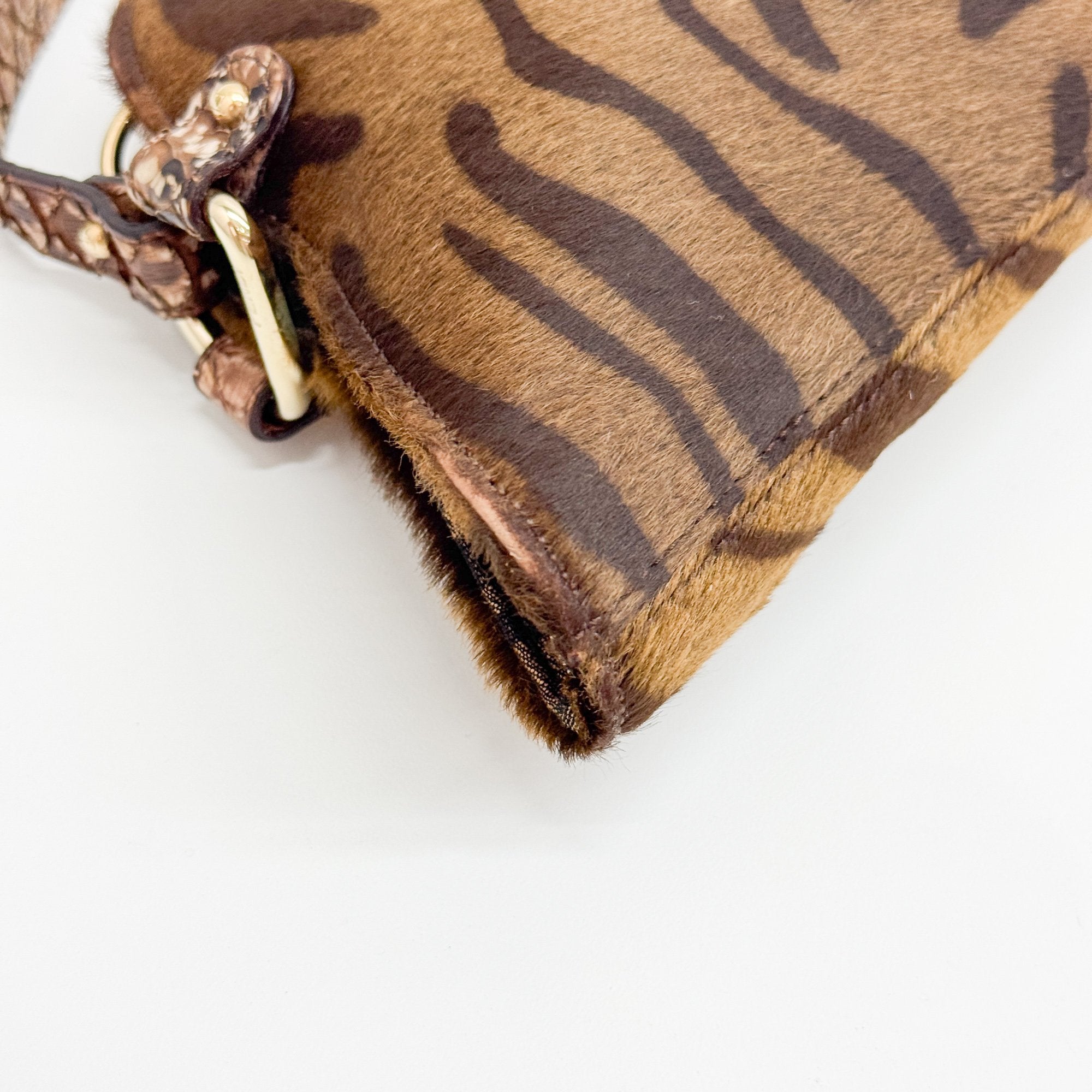 Brown Zucca & Zebra Print Pony Hair Shoulder Bag