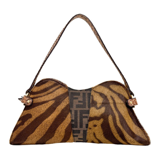 Brown Zucca & Zebra Print Pony Hair Shoulder Bag