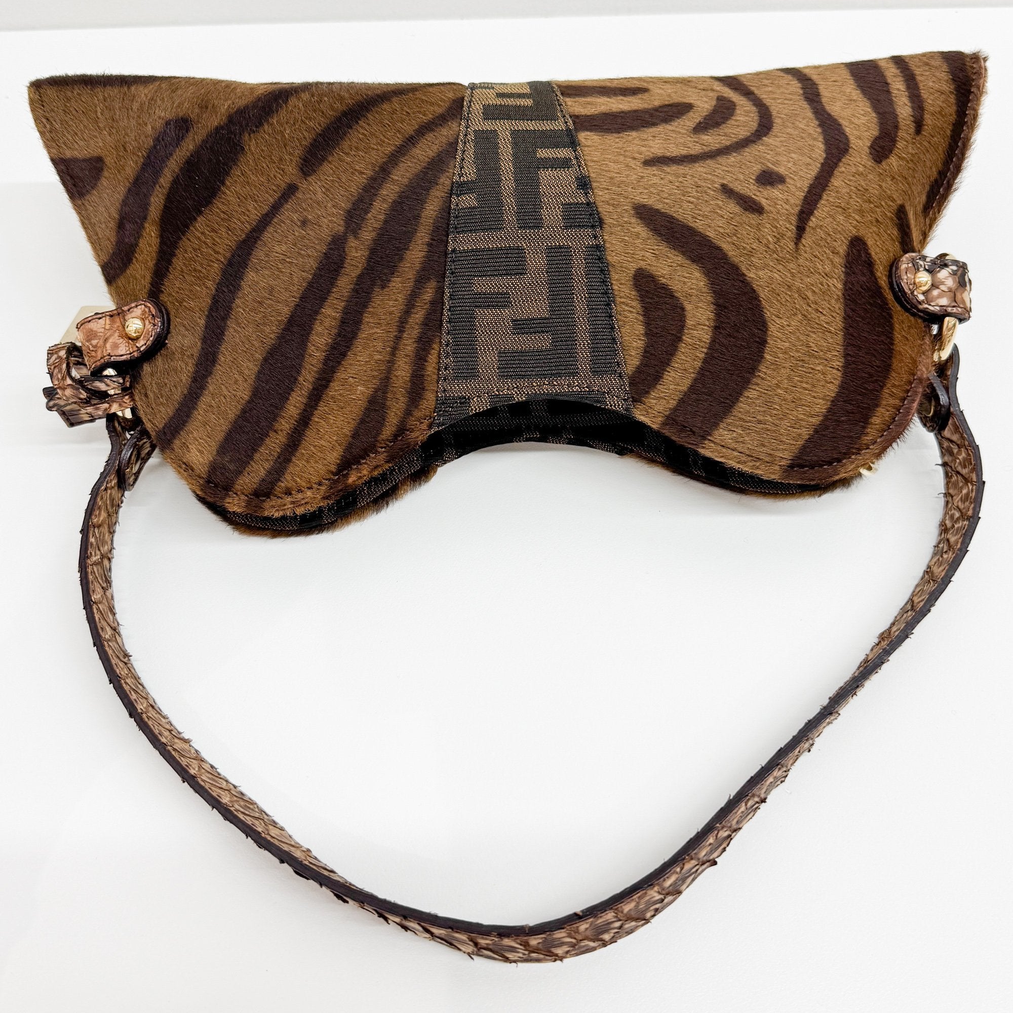 Brown Zucca & Zebra Print Pony Hair Shoulder Bag