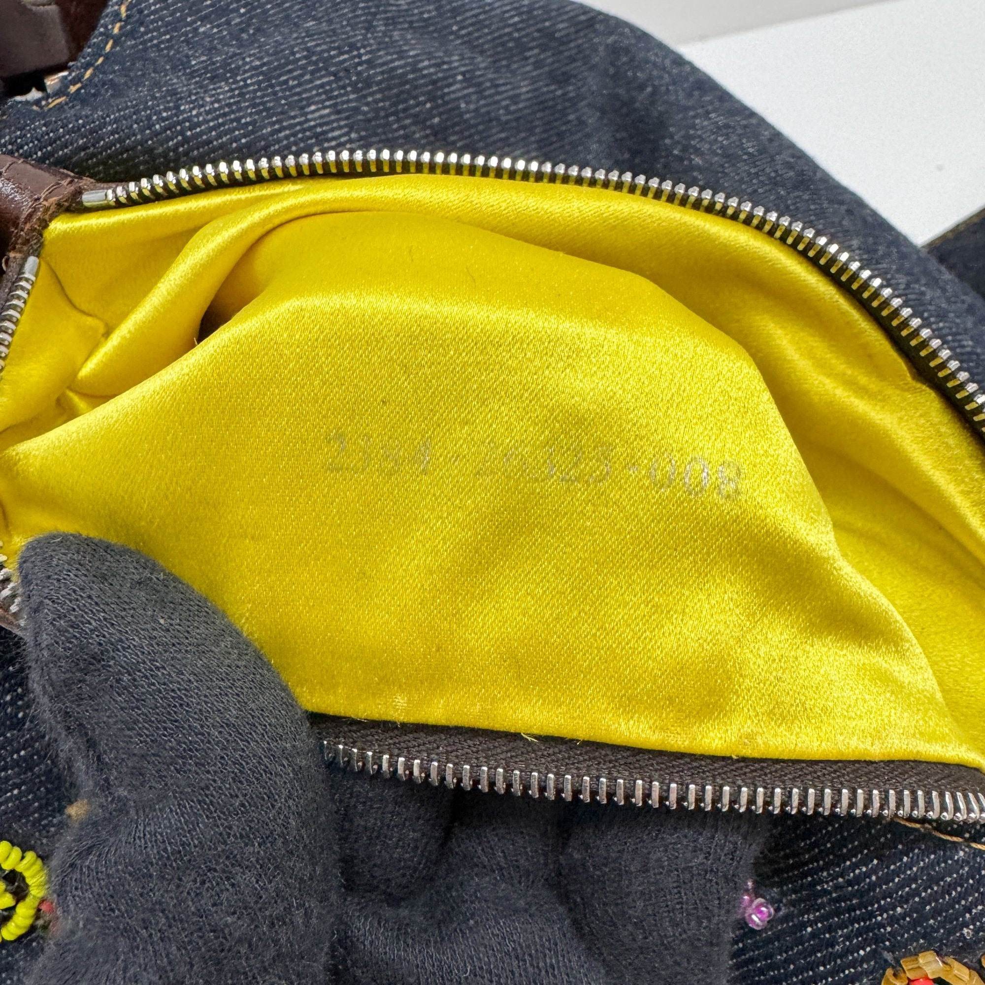 Mamma Baguette Embroidery Blue Denim Shoulder Bag