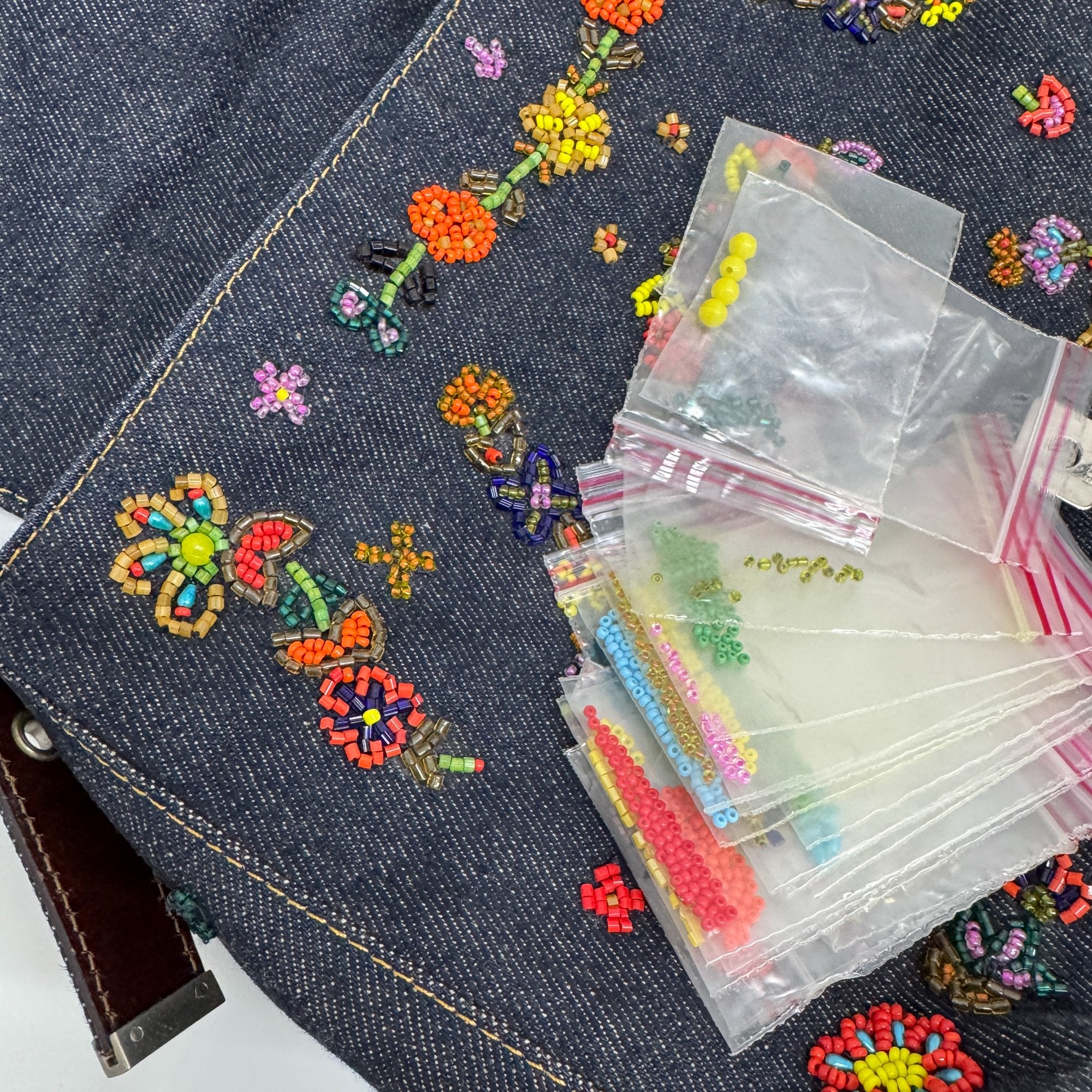 Mamma Baguette Embroidery Blue Denim Shoulder Bag