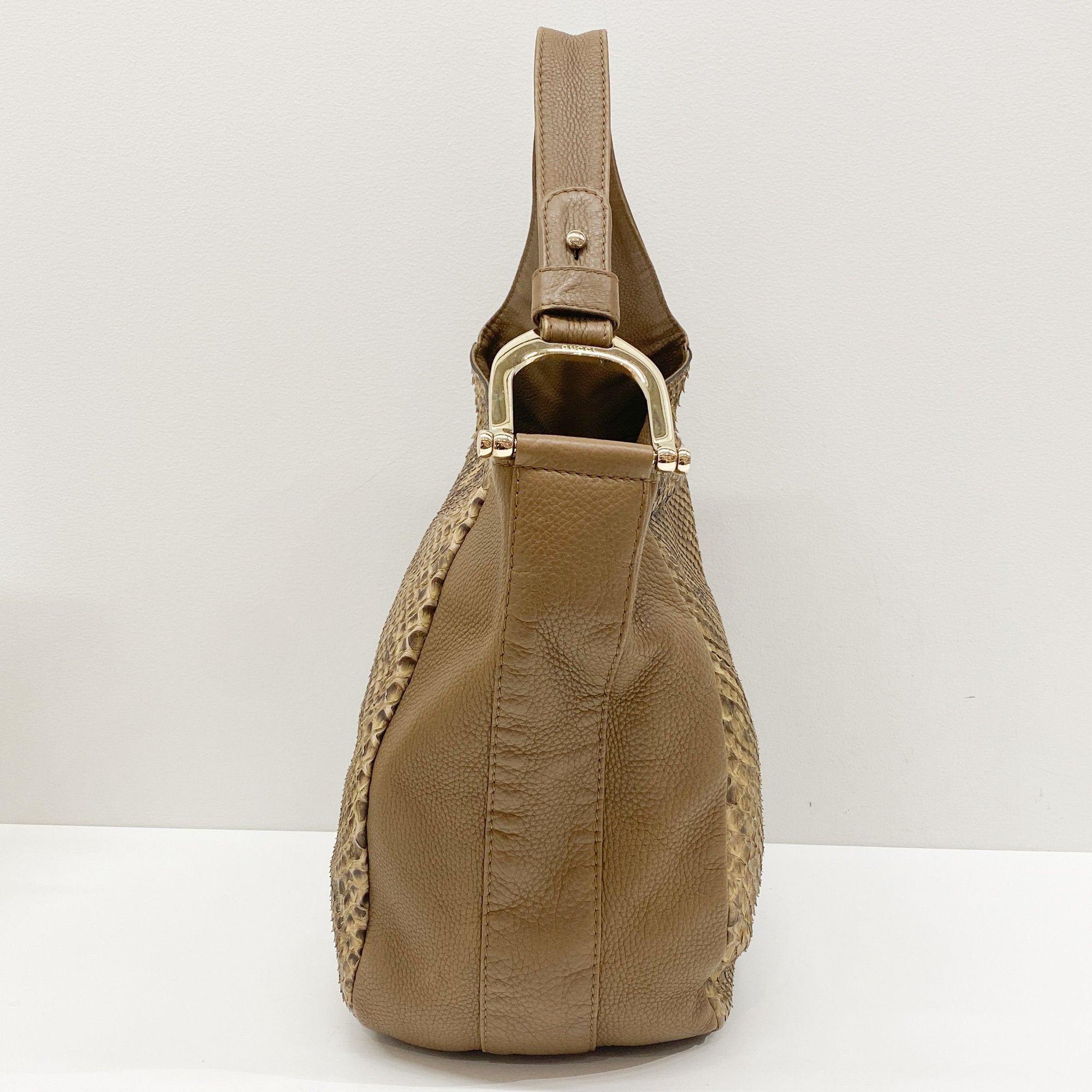 Greenwich Brown Python Embossed Leather Hobo Bag