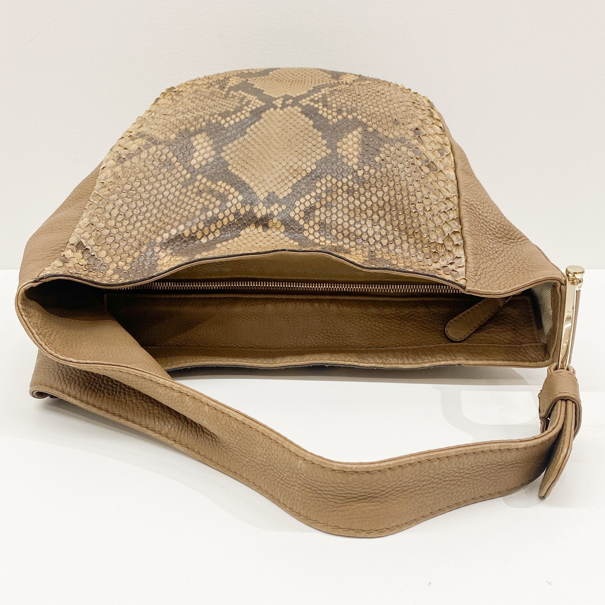 Greenwich Brown Python Embossed Leather Hobo Bag