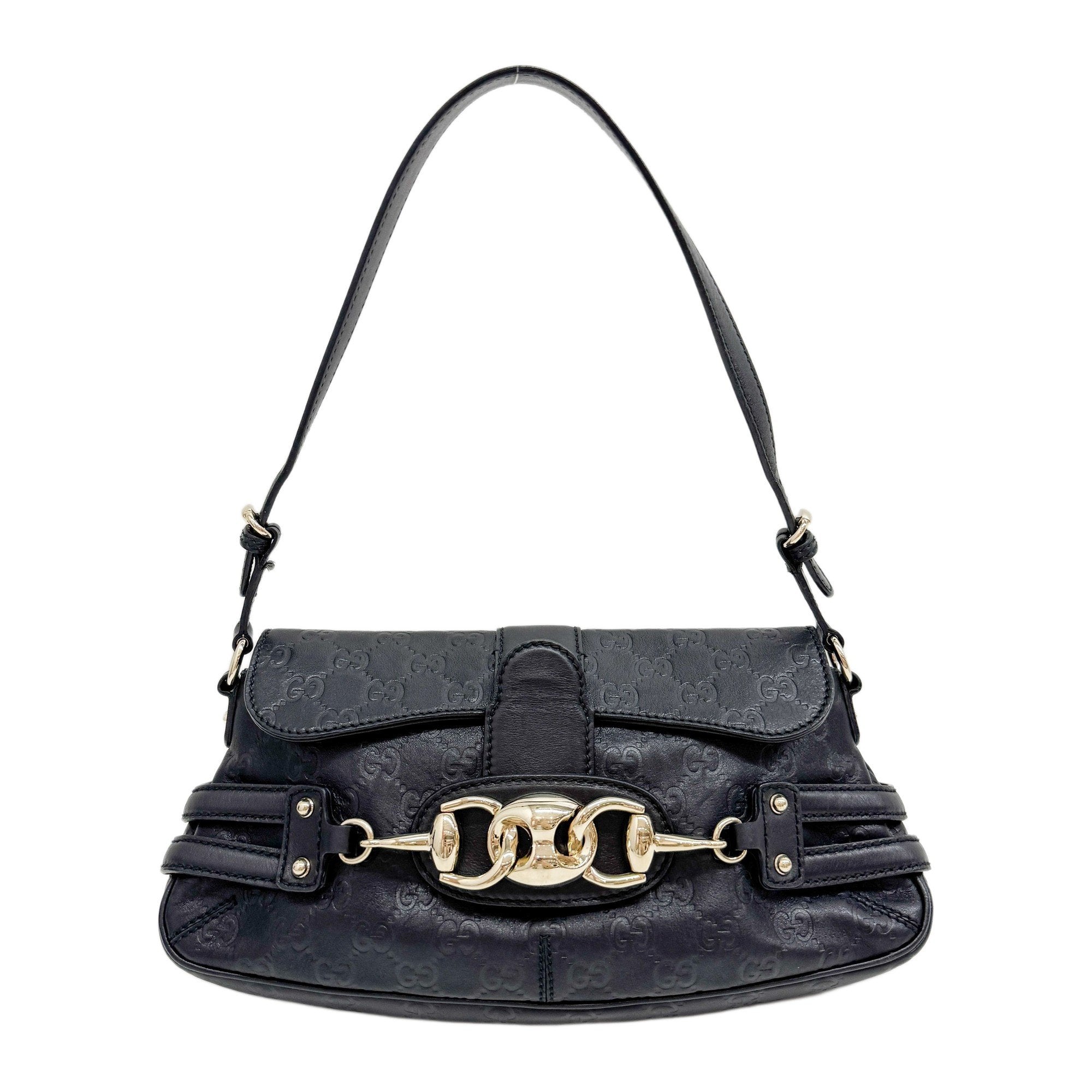 GG Horsebit Black Leather Shoulder Bag