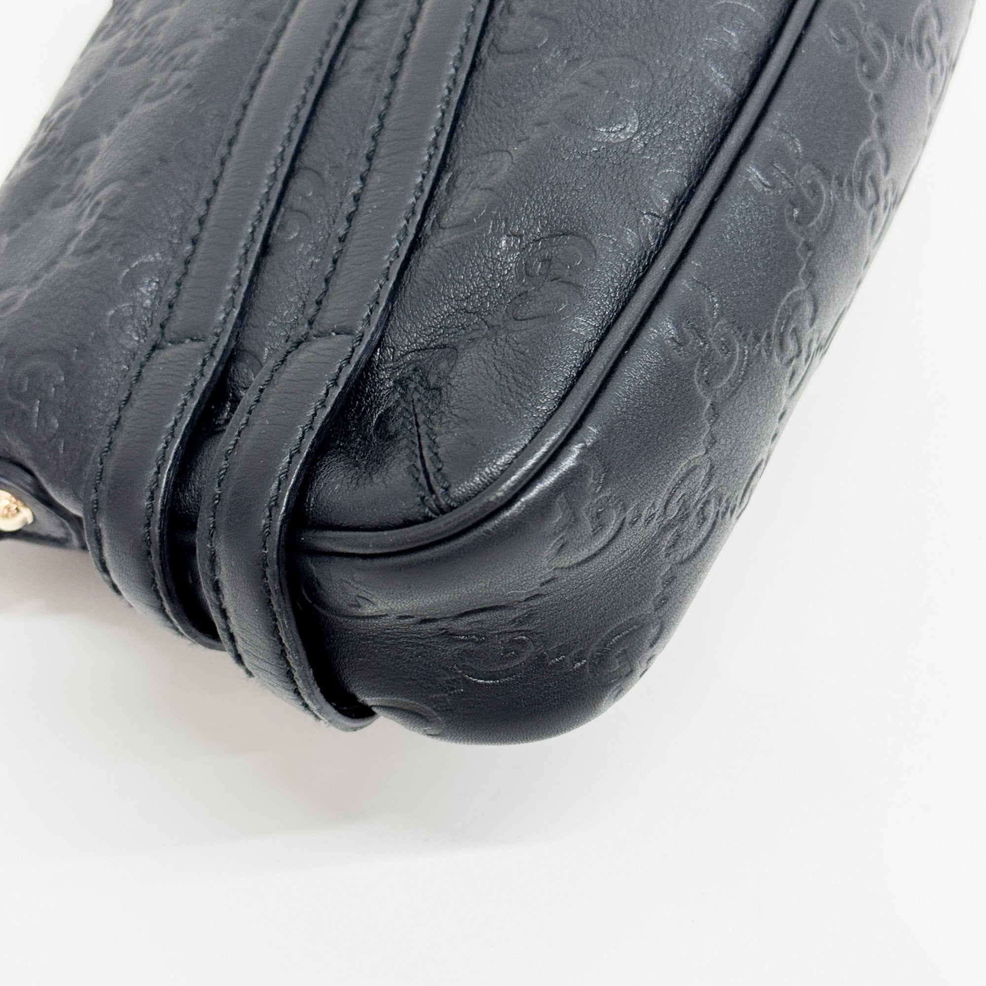 GG Horsebit Black Leather Shoulder Bag