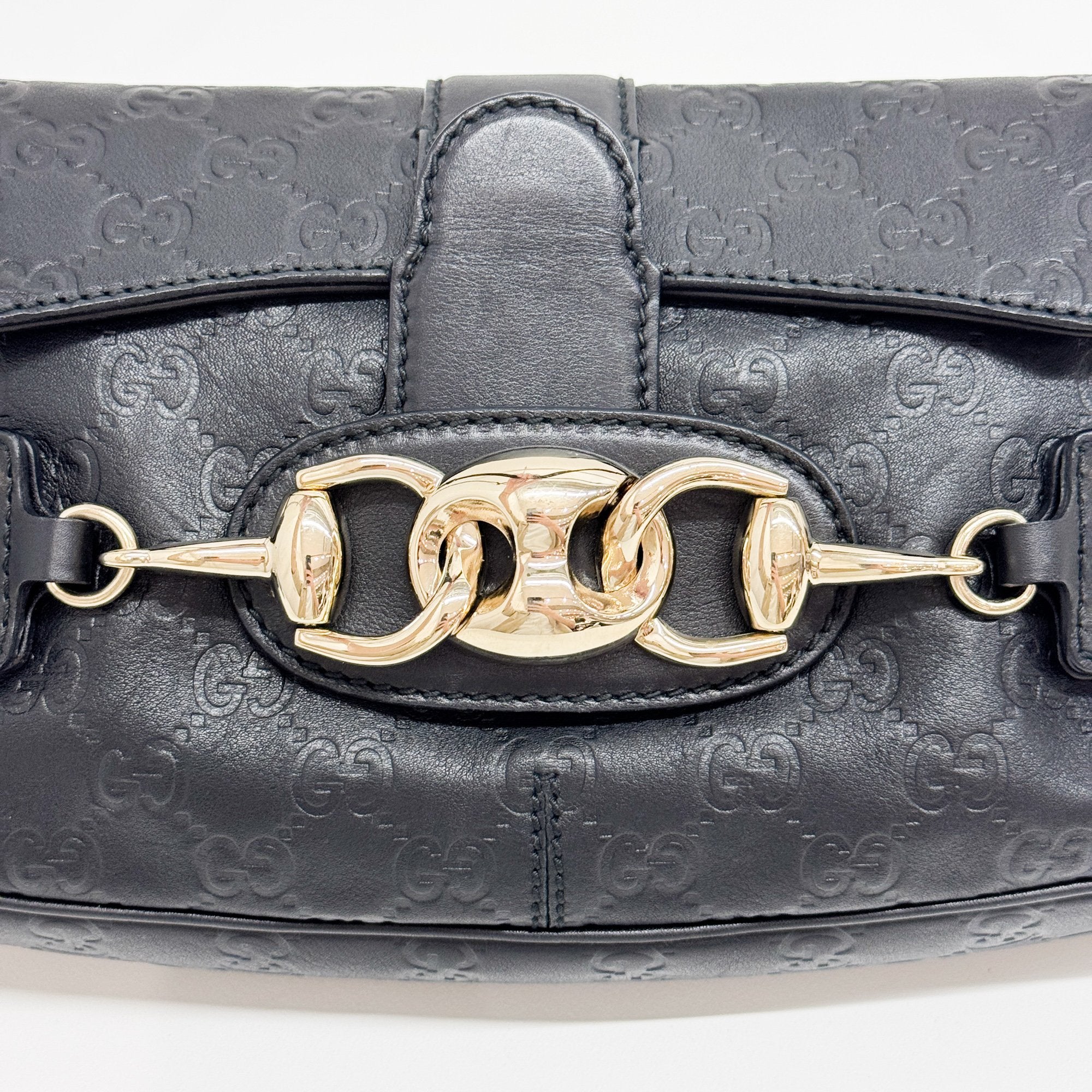 GG Horsebit Black Leather Shoulder Bag