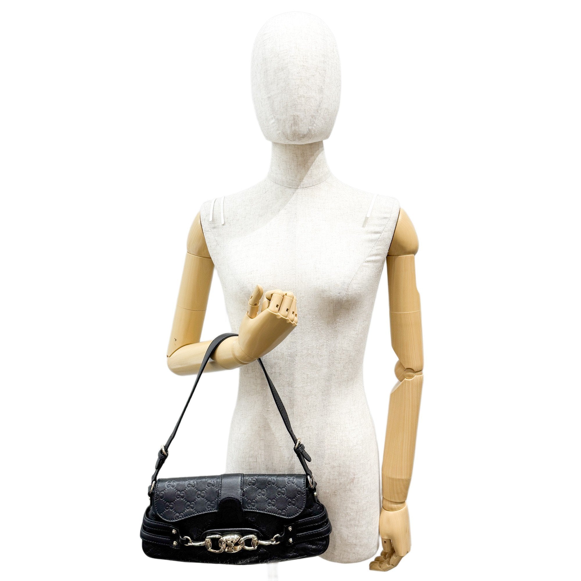 GG Horsebit Black Leather Shoulder Bag